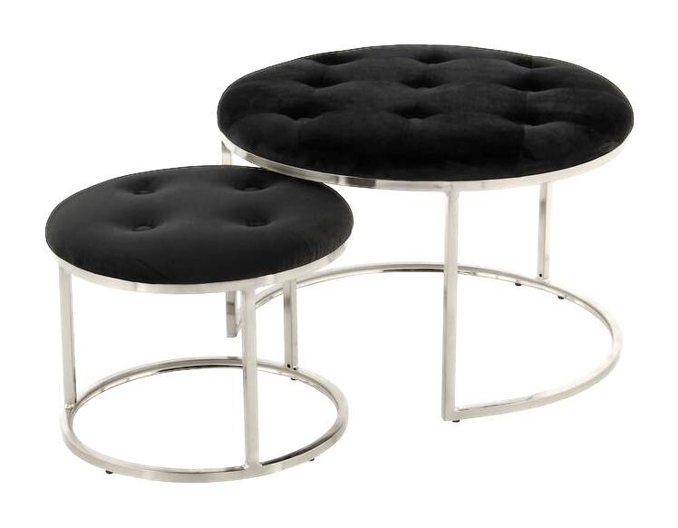 360 Living Hocker Myla 100 2er-Set schwarz silber Samt Metall H/D: ca. 41x60 cm