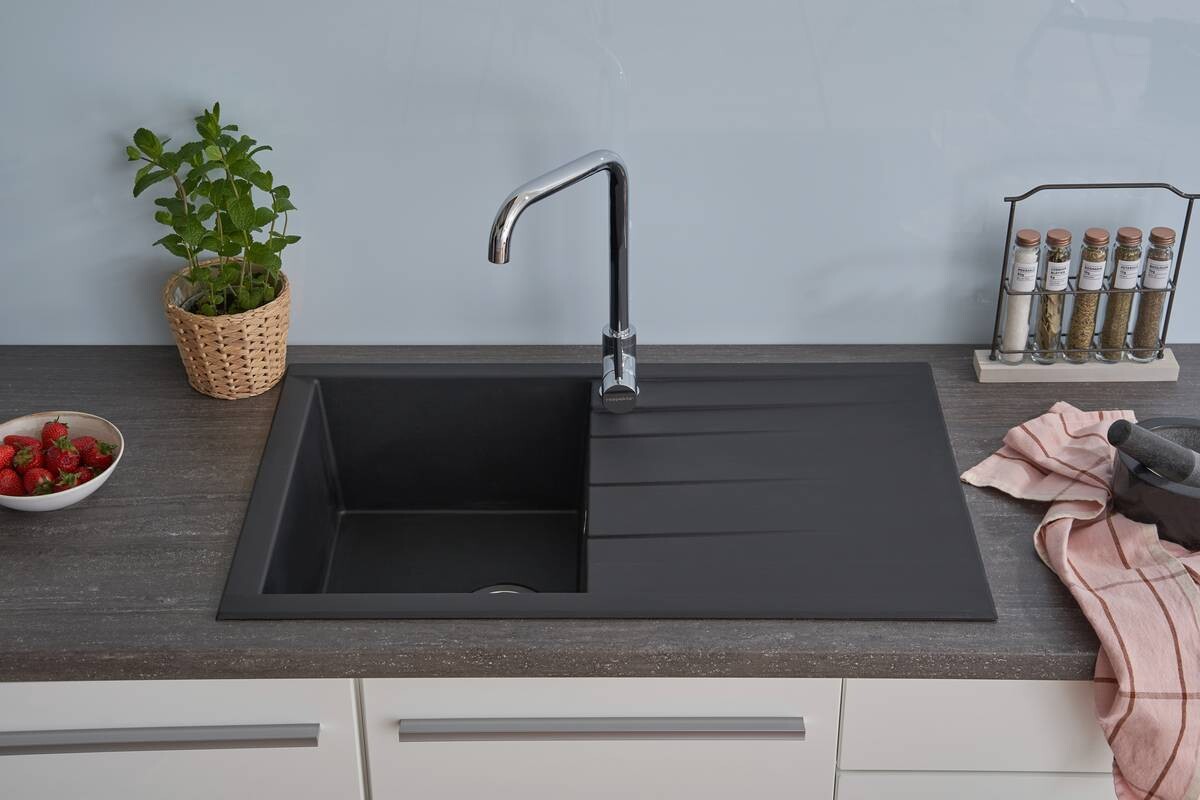 Respekta Einbauspüle Houston 80 x 50 S schwarz Mineralite B/H/T: ca. 80x21x50 cm