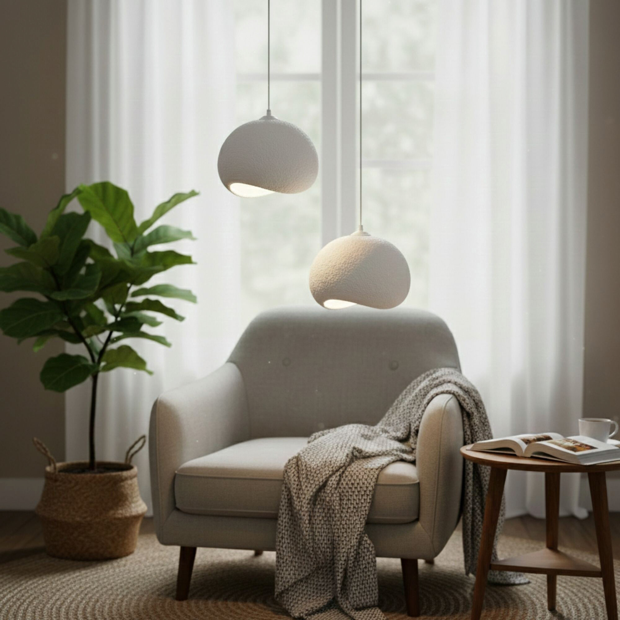 Opviq Pendelleuchte Yontu-15852 weiß Polyester-Mischgewebe Metall B/H/L: ca. 29x120x34 cm E27 2 Brennstellen