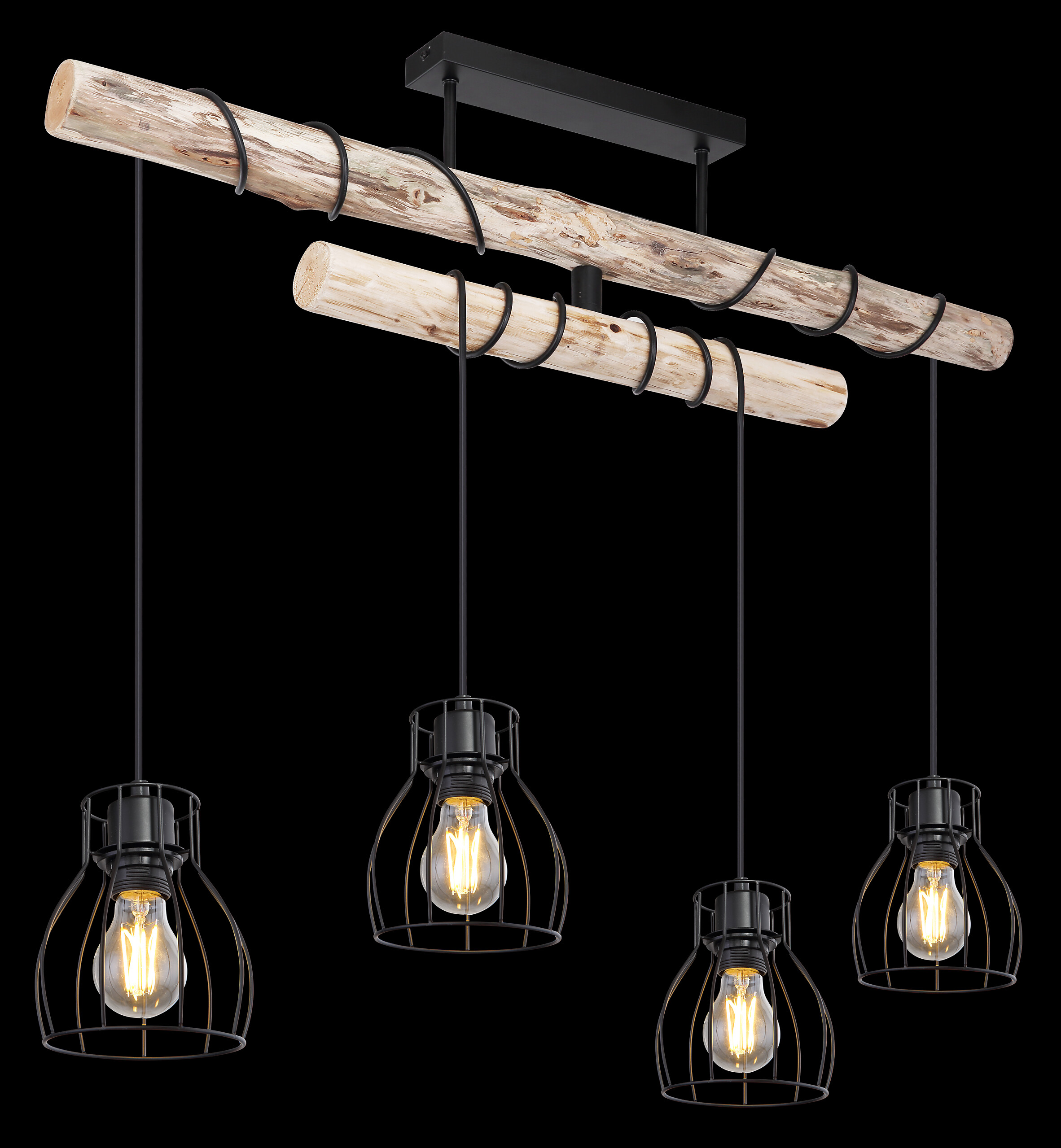 GLOBO Deckenleuchte Mina schwarz natur Metall Holz B/H/T: ca. 90x100x14 cm E27 4 Brennstellen