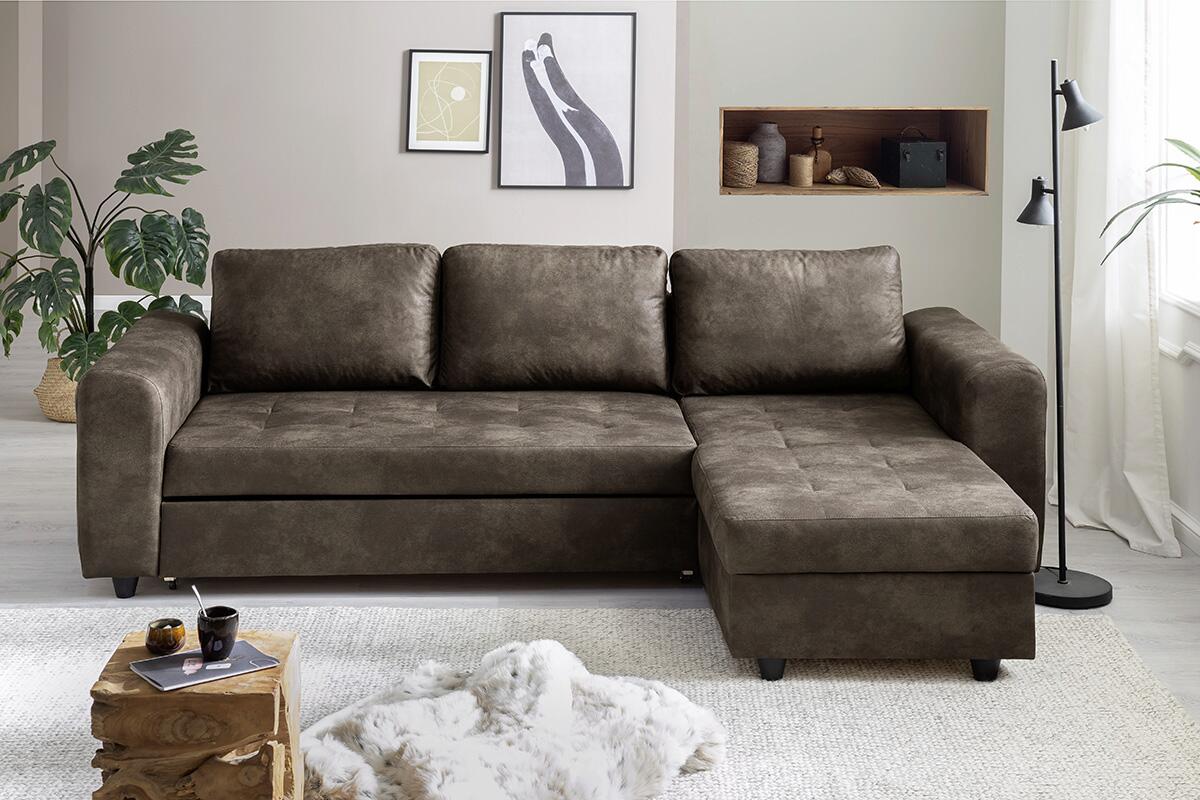 Ecksofa mit Bettfunktion und Bettkasten dunkelbraun B/T: ca. 245x155 cm Ecksofa mit Bettfunktion und Bettkasten dunkelbraun B/T: ca. 245x155 cm