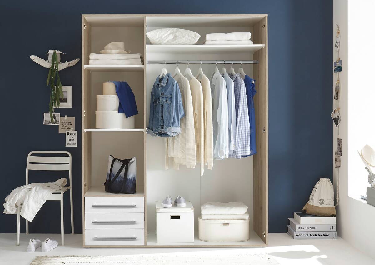 Kleiderschrank Lyss Eiche Sonoma Nachbildung weiß B/H/T: ca. 155x194x58 cm