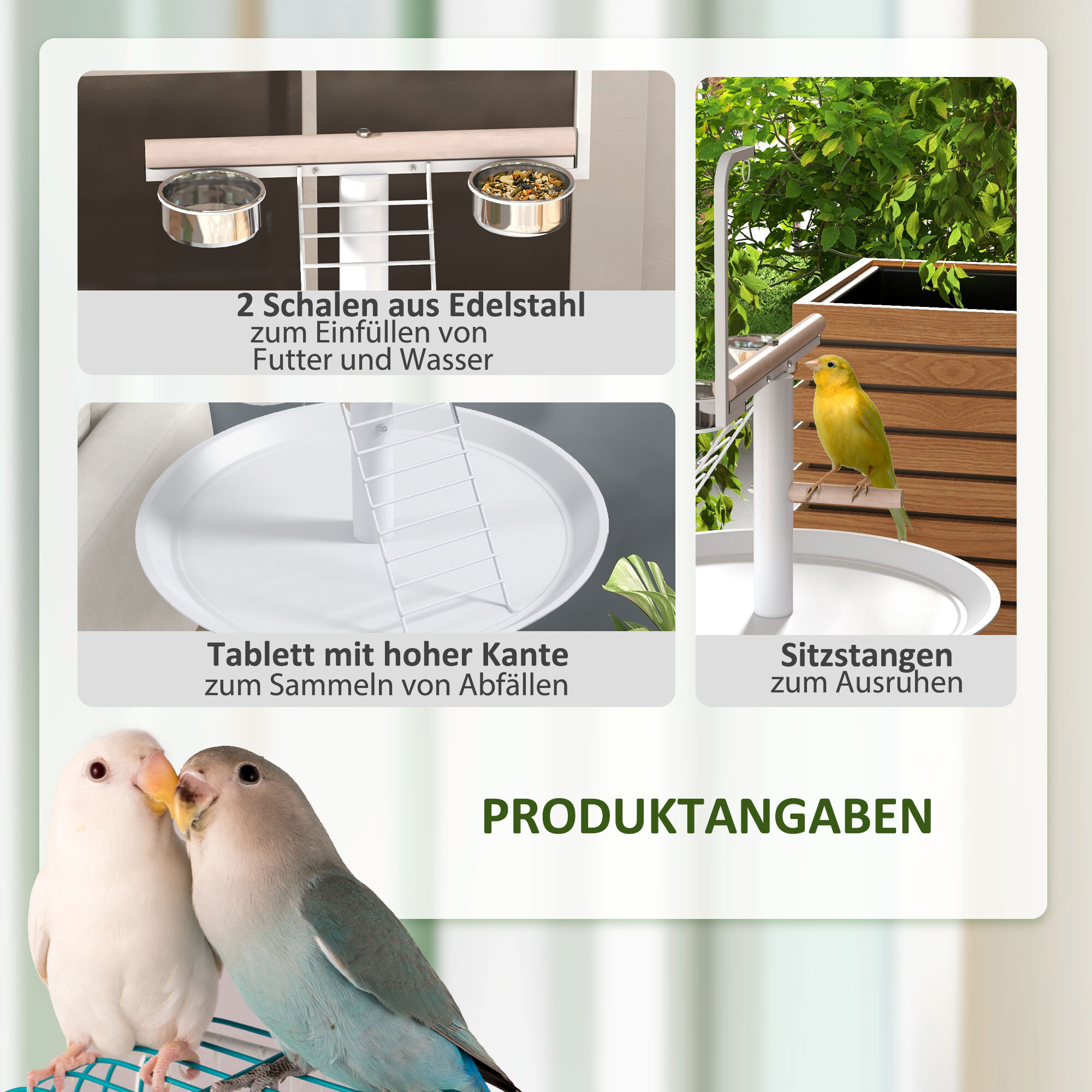 PawHut Vogelstange weiß Holz B/H/L: ca. 60x138x60 cm