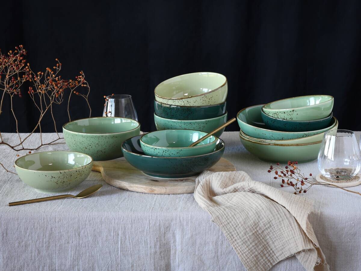 CreaTable Schüsselset Nature Collection grün Steinzeug