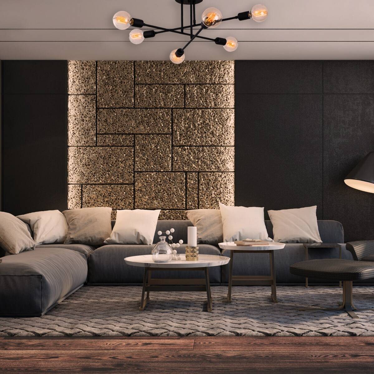 Opviq Deckenleuchte Flower schwarz Eisen B/H/T/L/D: ca. 64x30x64x64x64 cm E27 6 Brennstellen