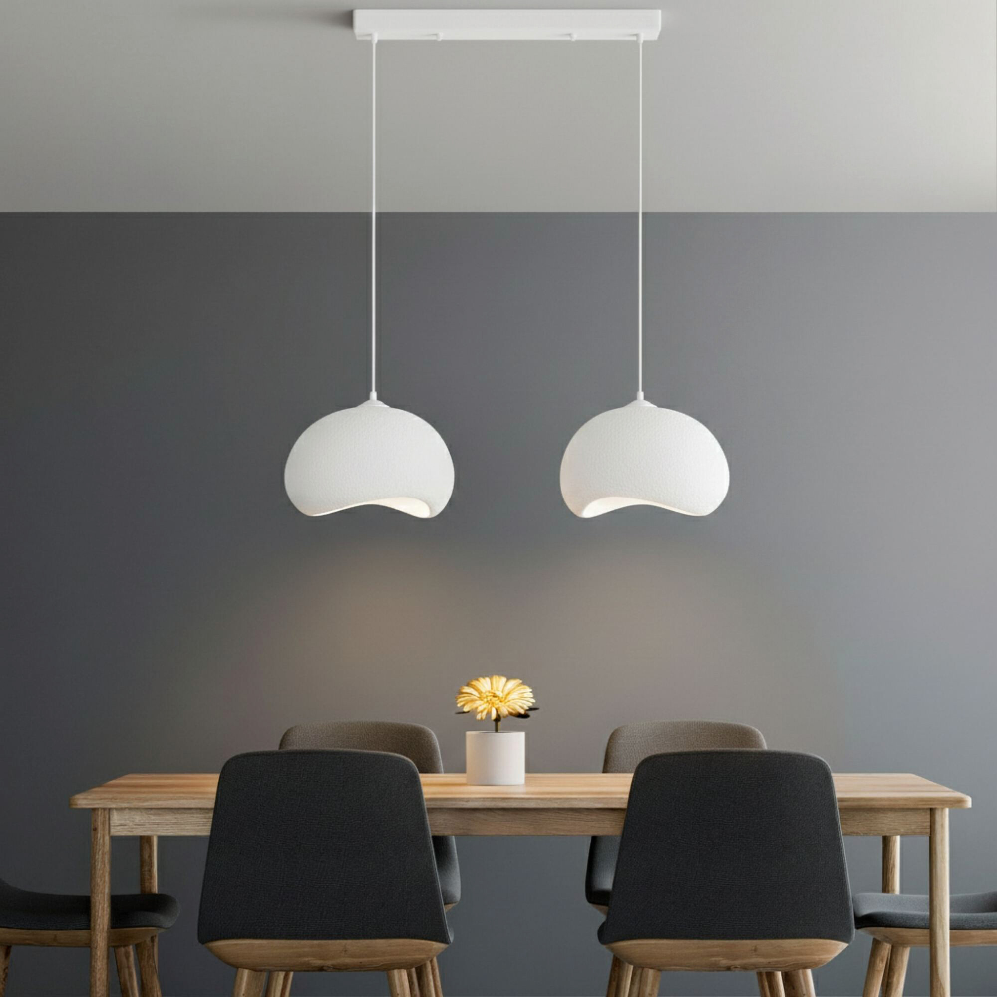 Opviq Pendelleuchte Yontu-15852-A weiß Metall Polyester-Mischgewebe B/H/L: ca. 29x120x34 cm E27 2 Brennstellen