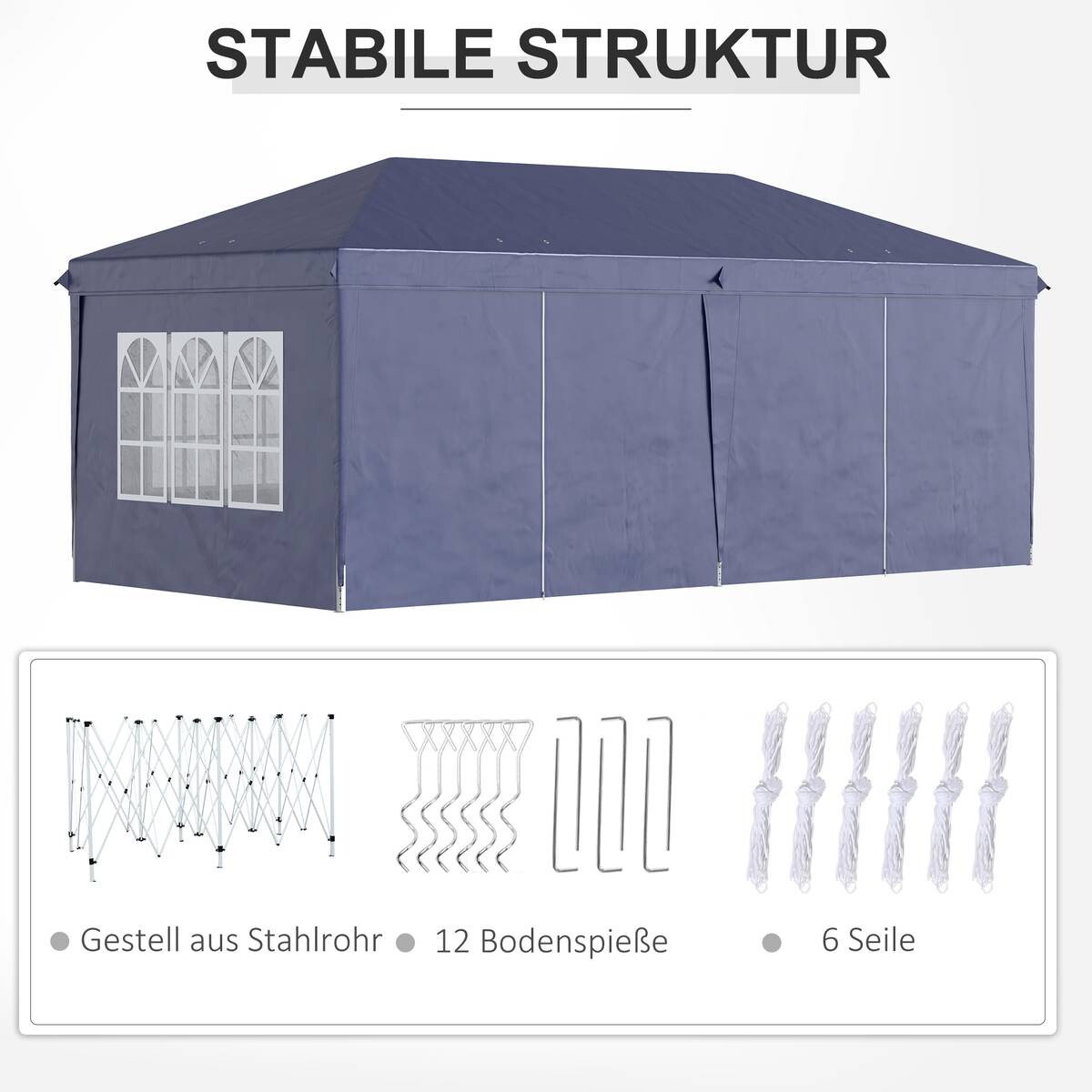 Outsunny Pavillon blau Stahl B/H/L: ca. 295x270x585 cm