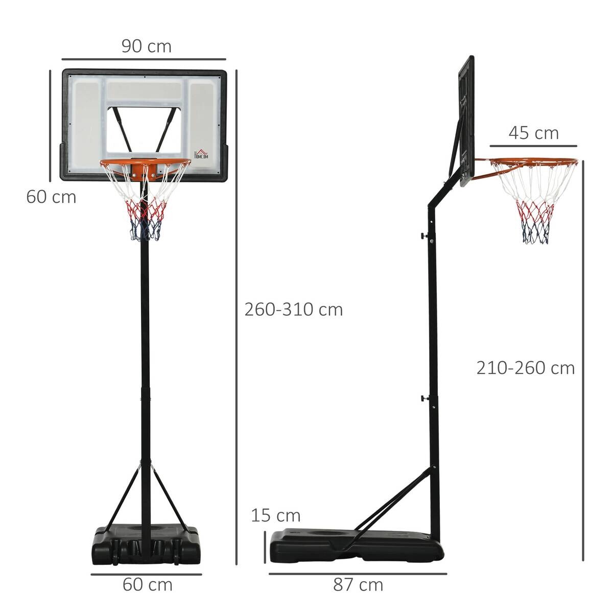 HOMCOM Basketballkorb schwarz B/H/L: ca. 60x90x310 cm