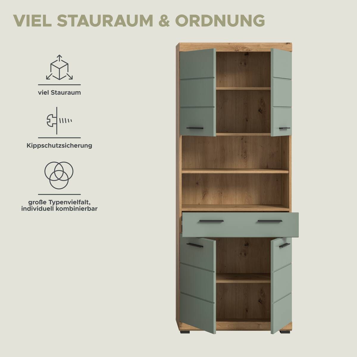 Badhochschrank Scout Eiche Artisan Nachbildung salbei Nachbildung B/H/T: ca. 74x191x31 cm