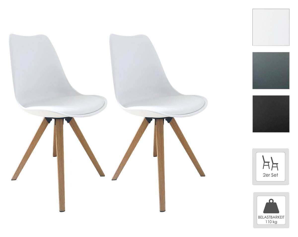 Stuhl KIRA 2er-Set weiß weiß Eiche Kunststoff Kunstleder Metall B/H/T: ca. 48x86x55,5 cm