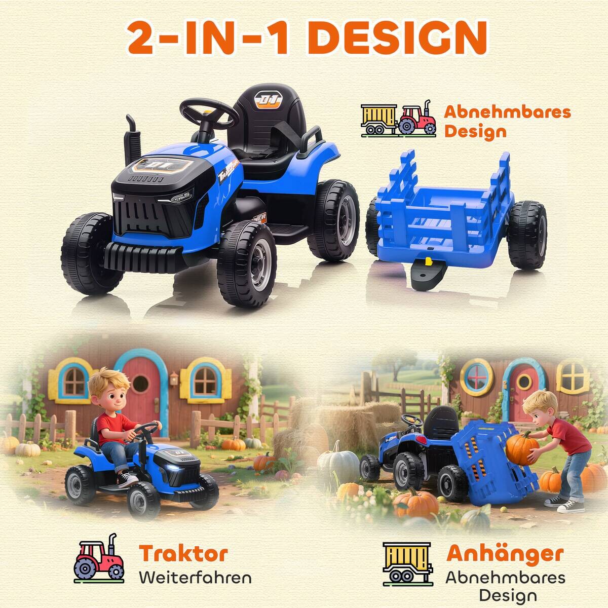 AIYAPLAY Elektrischer Traktor blau B/H/L: ca. 58x55x139 cm