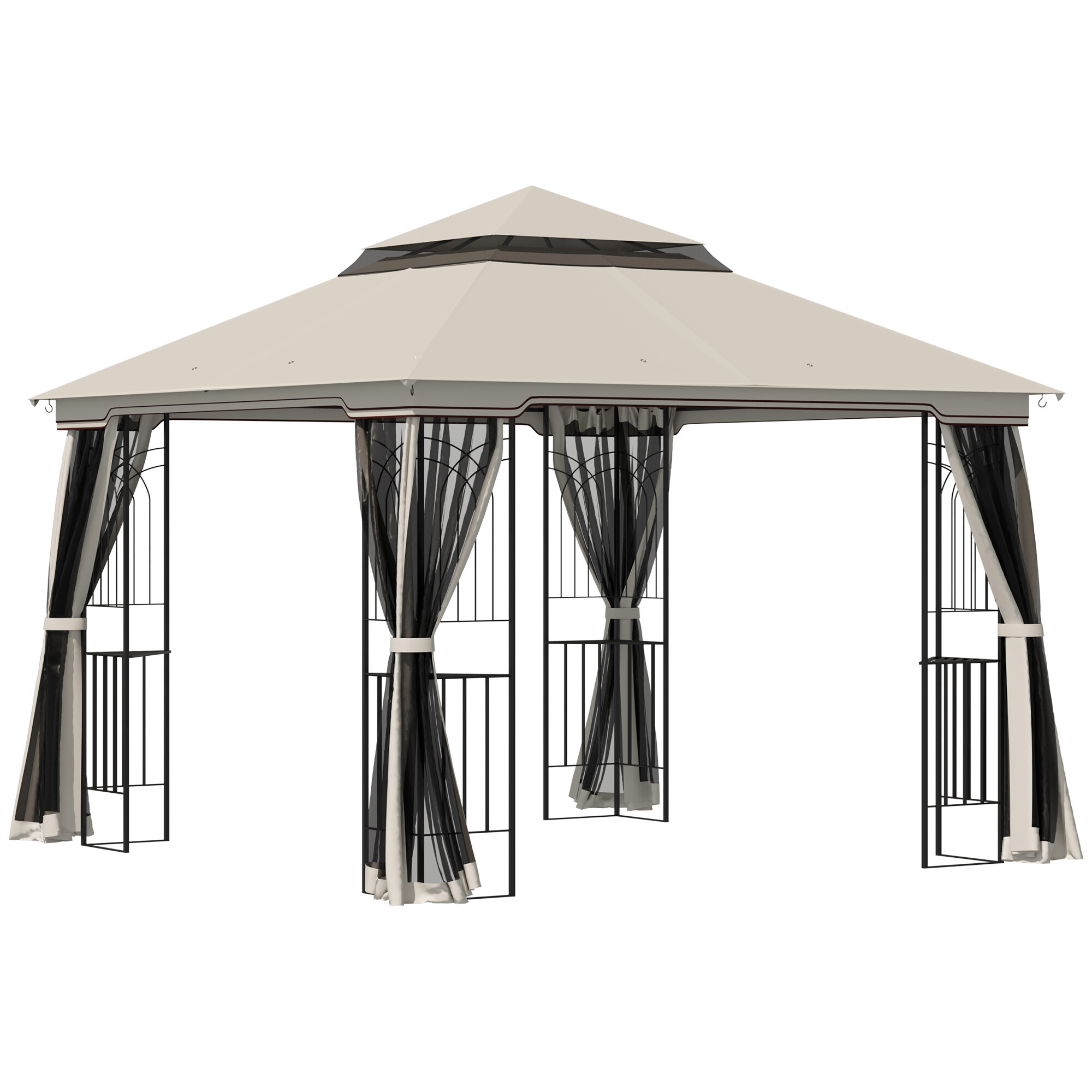 Outsunny Pavillon mit Doppeldach beige Metall B/H/L: ca. 299x274x299 cm