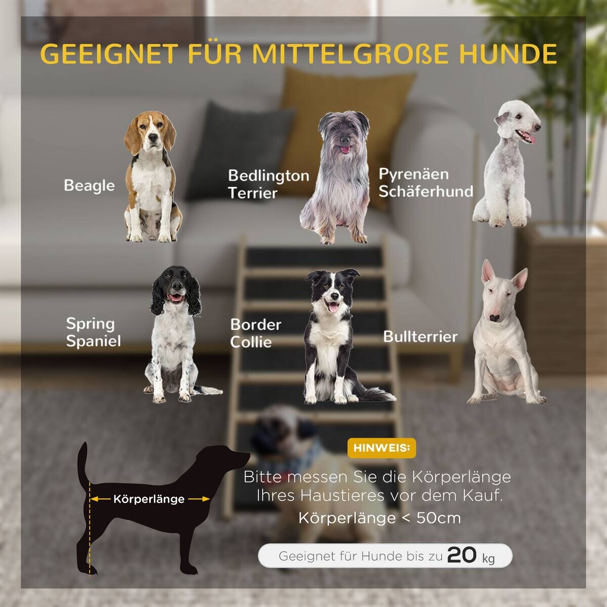 PawHut Haustierrampe natur Holz B/H/L: ca. 40x90x45 cm