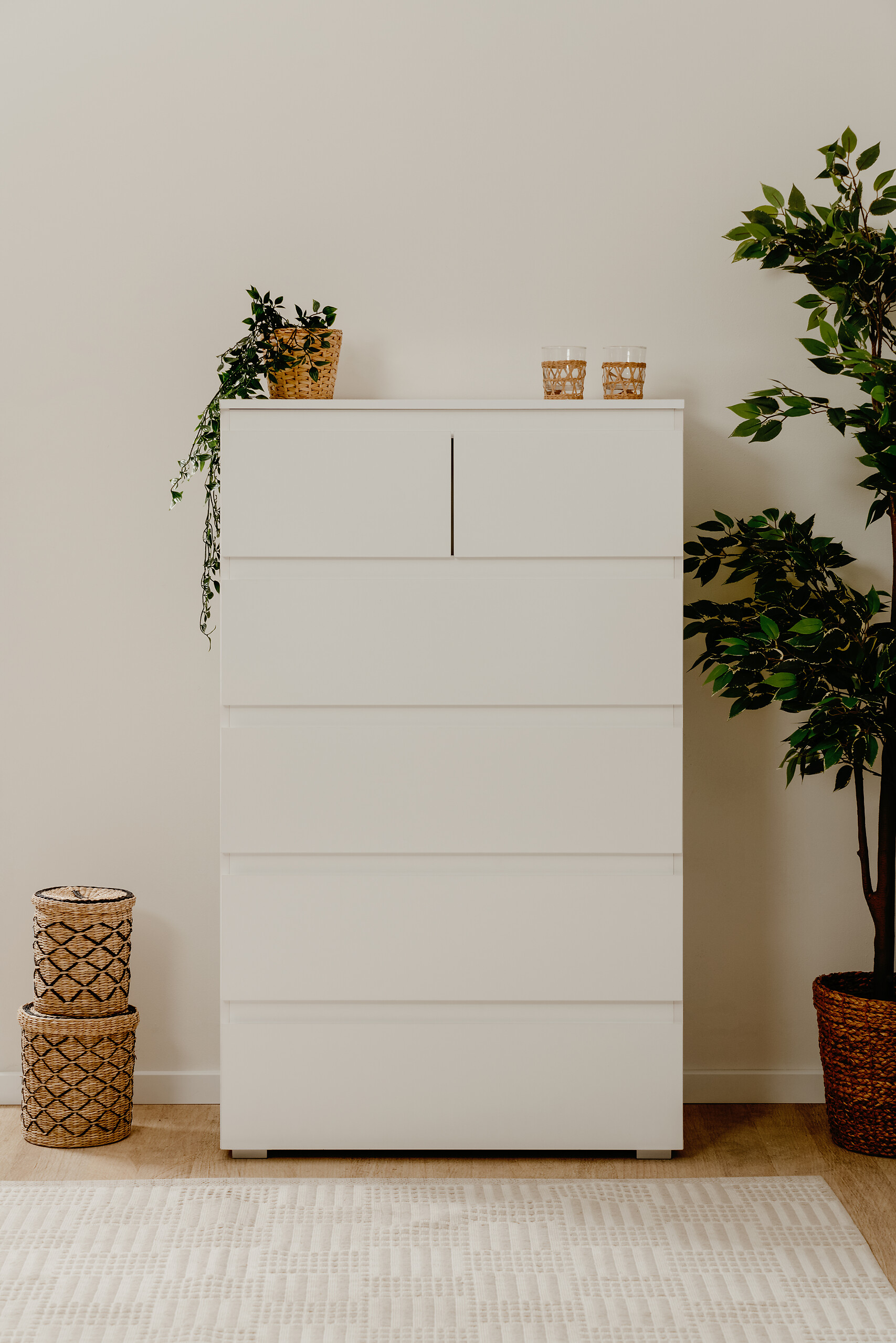 Schubkastenkommode Capetown weiß glänzend weiß B/H/T: ca. 80x132x40 cm