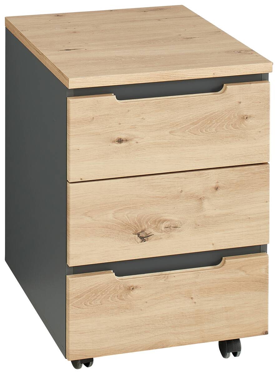 Rollcontainer Memphis Eiche Artisan Nachbildung anthrazit B/H/T: ca. 45x66x55 cm