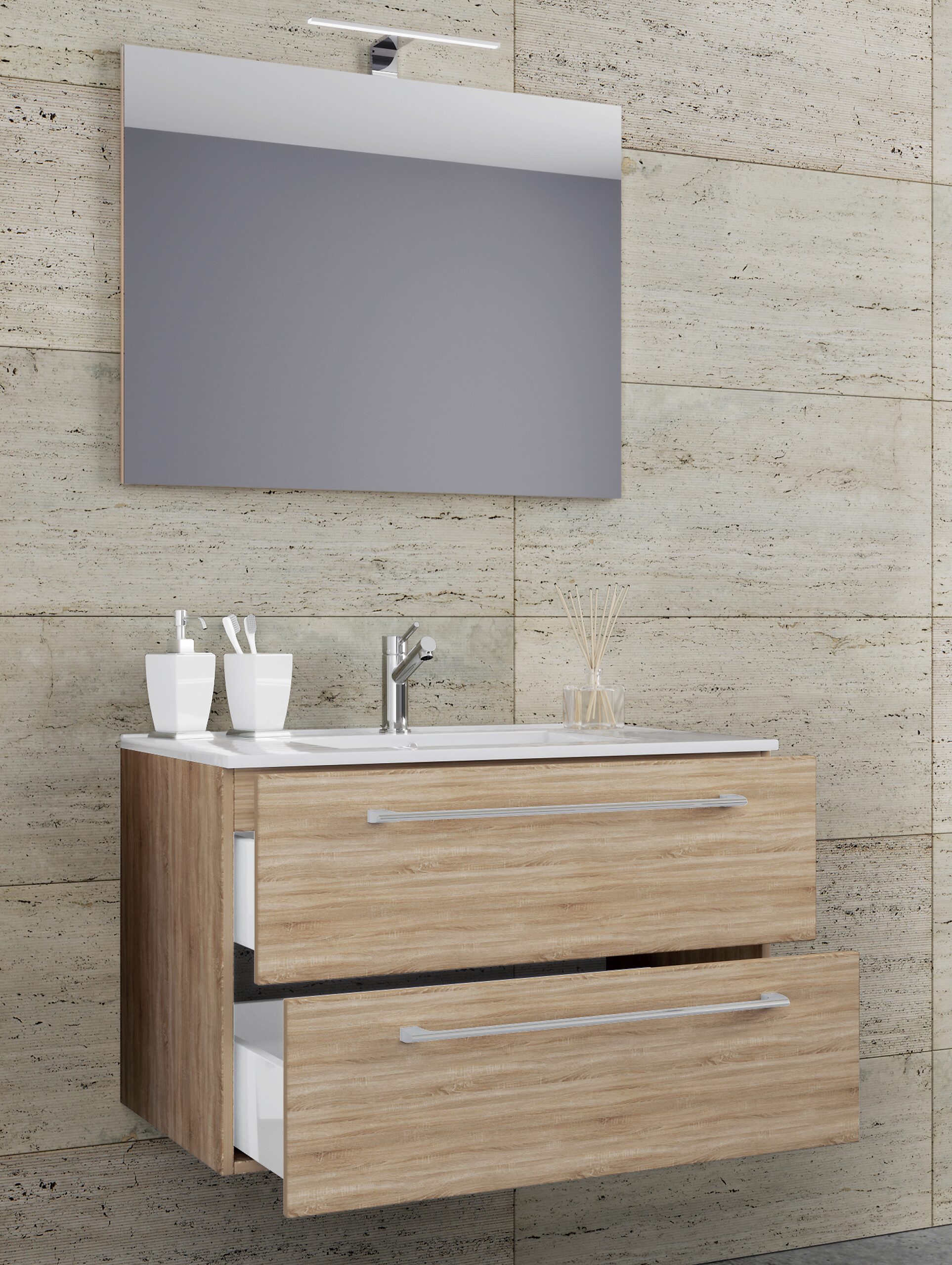 Waschplatz 3tlg-Badinos weiß Eiche Sonoma Nachbildung B/H/T: ca. 60x50x46 cm