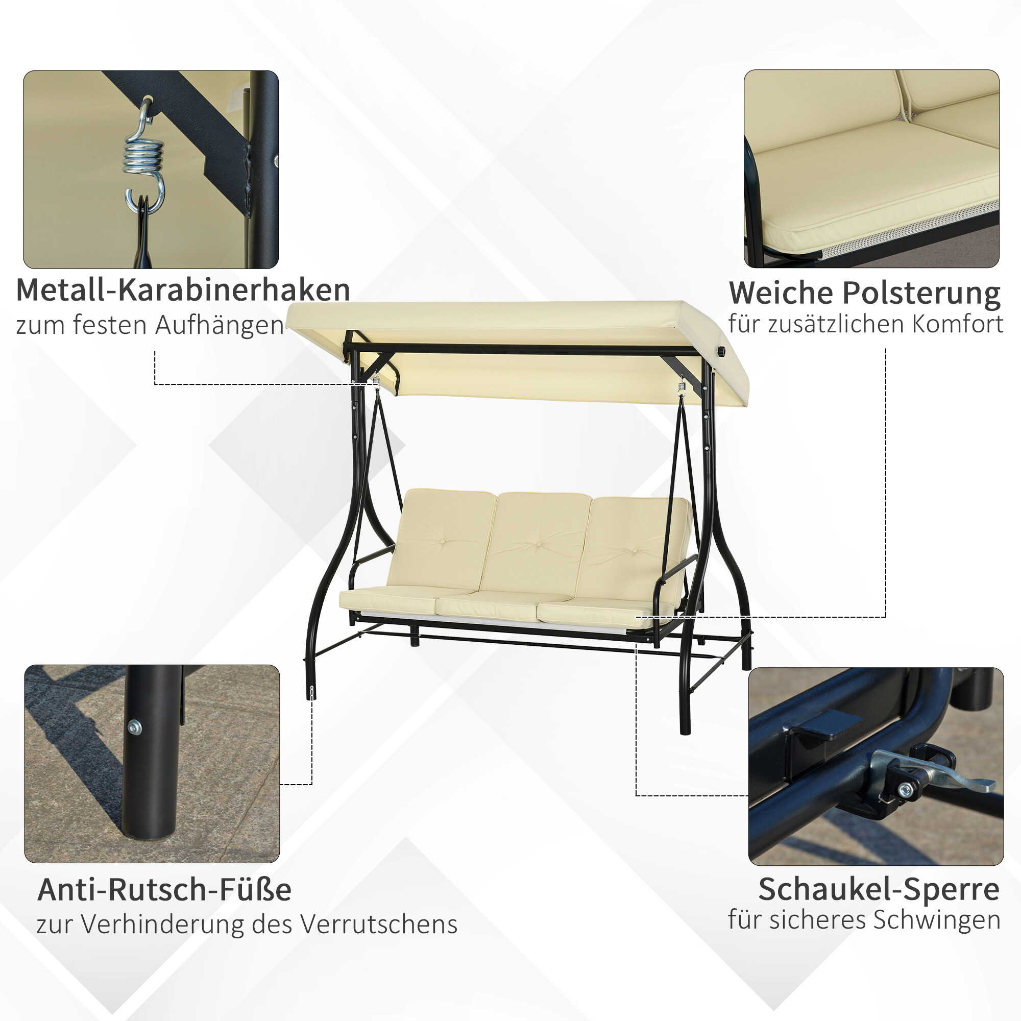 Outsunny Hollywoodschaukel beige Stahl B/H/L: ca. 117x175x195 cm