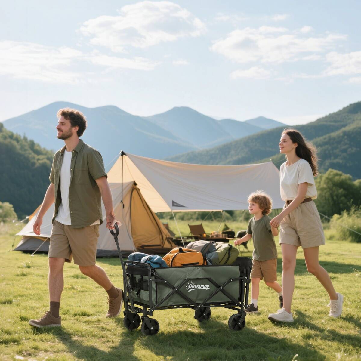 Outsunny Gartenwagen grün Polyester B/H/L: ca. 46x92x114 cm