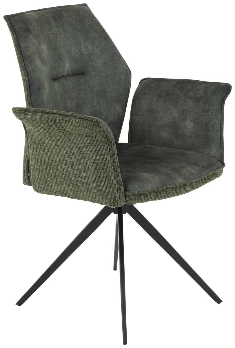 Armlehnstuhl 4er Set SUSANNE grün Vintage schwarz Webstoff Metall Microfaser B/H/T: ca. 65x92x64 cm