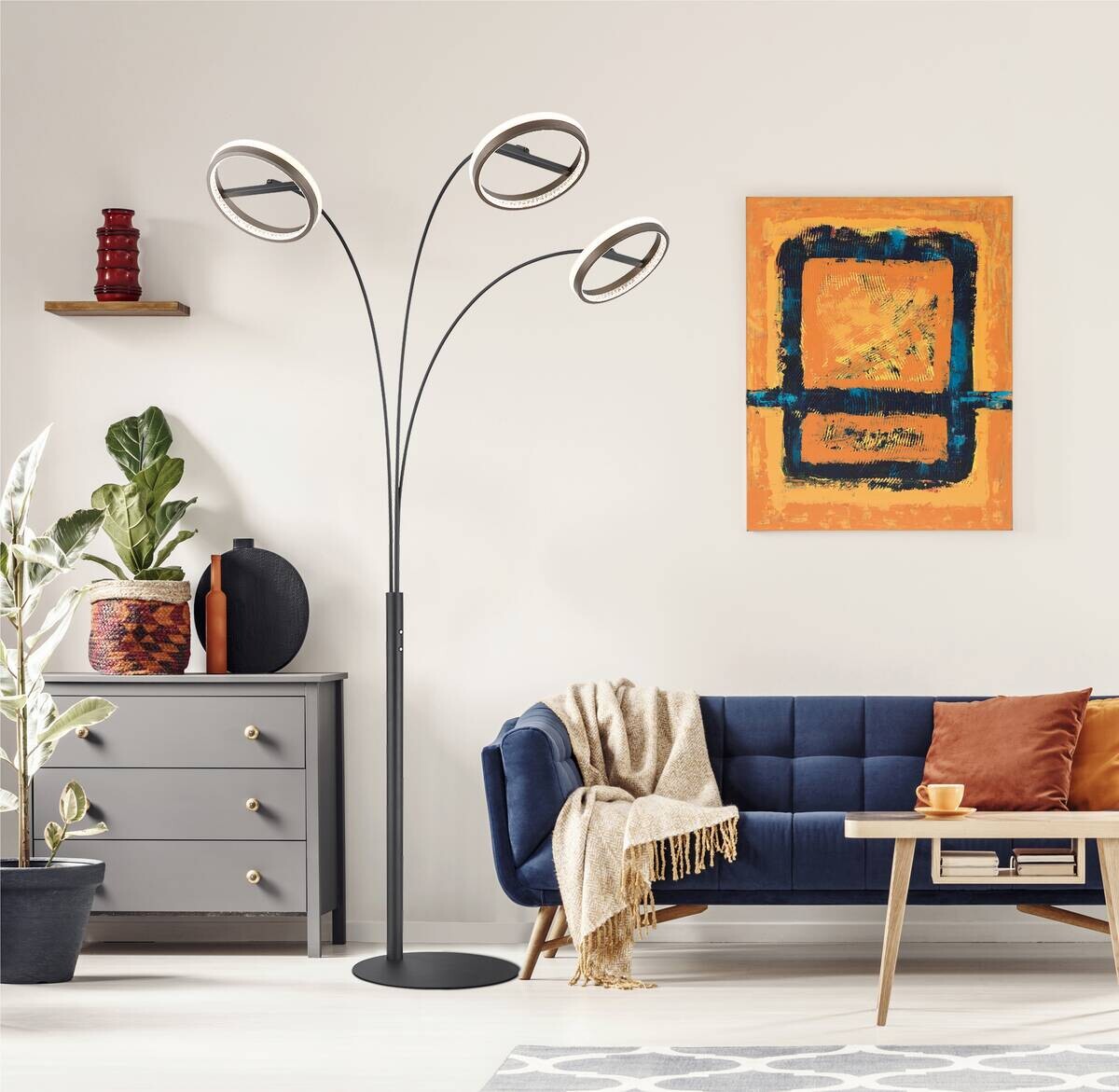 GLOBO LED-Stehleuchte DELLA 67179S1 schwarz grau Kunststoff Metall B/H/L: ca. 102,3x190,2x83,7 cm 1 Brennstellen