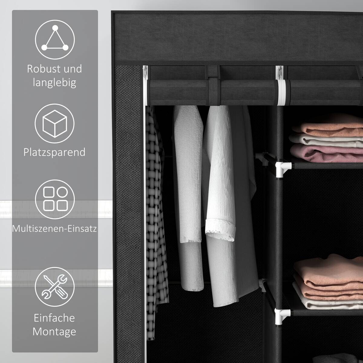 HOMCOM Kleiderschrank schwarz Polypropylen B/H/L: ca. 43x125x162,5 cm