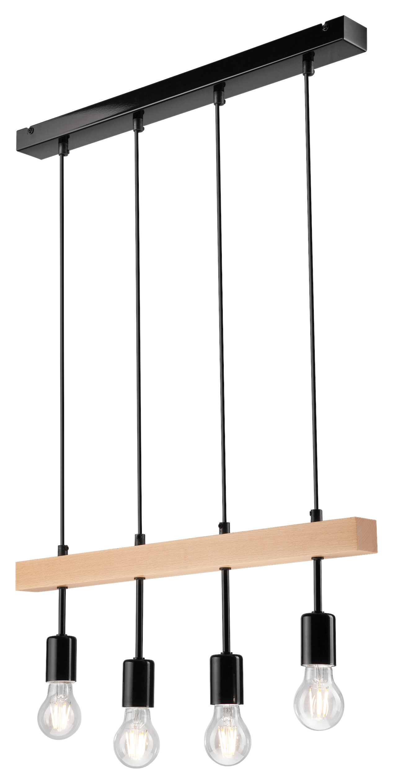 Lamkur Deckenleuchte schwarz Stahl Holz B/H/L: ca. 25x30x70 cm 4 Brennstellen