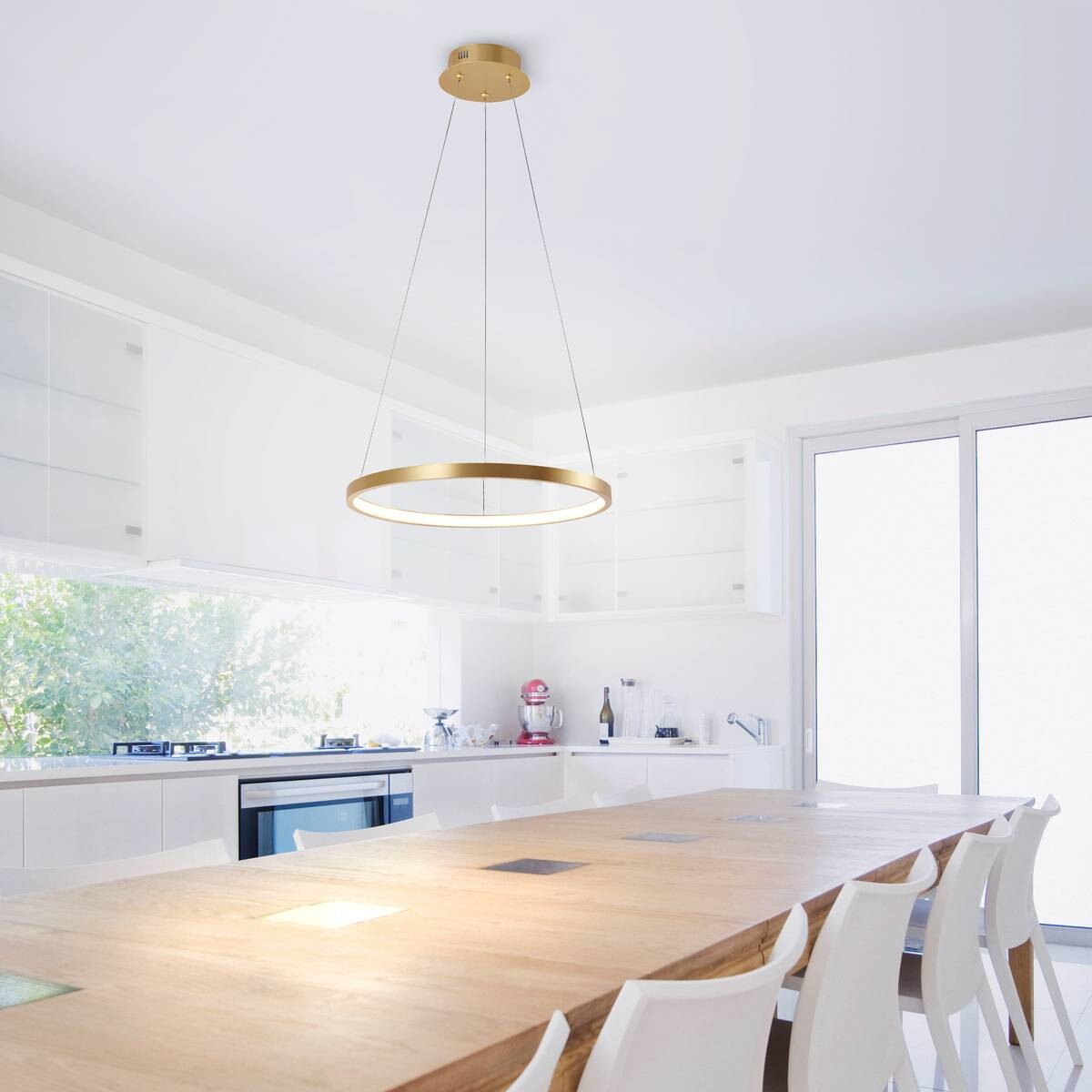 Just Light LED-Pendelleuchte CIRCLE 11522-12 gold weiß Metall Kunststoff H/D: ca. 120x39 cm 1.0 Brennstellen