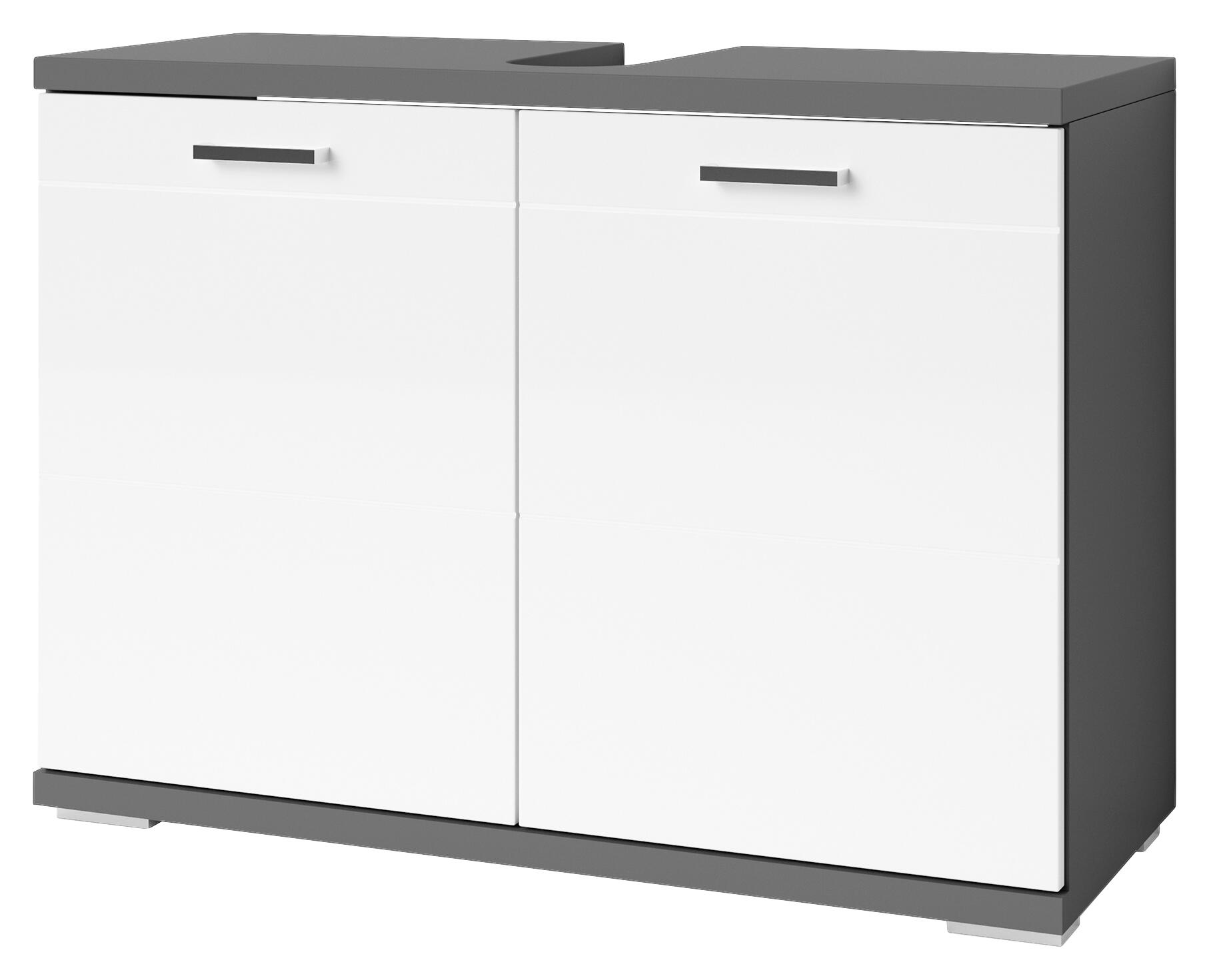 Waschbeckenunterschrank NEBRASKA anthrazit weiß Hochglanz silber verchromt B/H/T: ca. 80x59x31,5 cm Waschbeckenunterschrank NEBRASKA anthrazit weiß Hochglanz silber verchromt B/H/T: ca. 80x59x31,5 cm