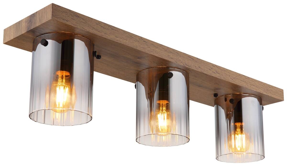 GLOBO Deckenleuchte dunkelbraun Rauch MDF Glas B/H/T: ca. 16x18x71 cm 3 Brennstellen