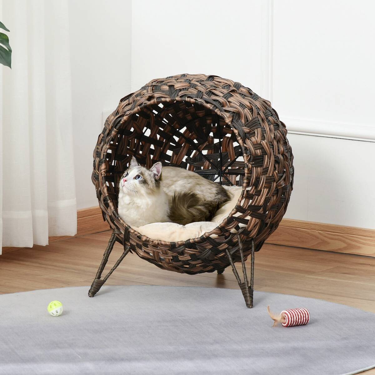 PawHut Katzenhaus braun Rattan B/H/L: ca. 46x58x54 cm