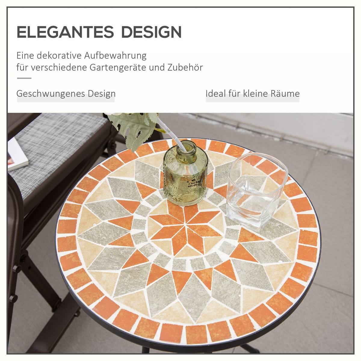 Outsunny Gartentisch schwarz Keramik H/D: ca. 54x36 cm