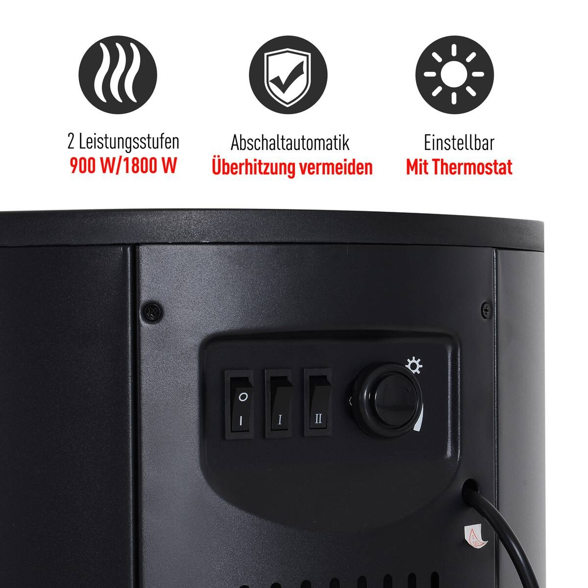 HOMCOM Elektrischer-Kamin 820-087 schwarz Eisen Kunststoff Glas B/H/T: ca. 41x64,5x41 cm ca. 1800 W