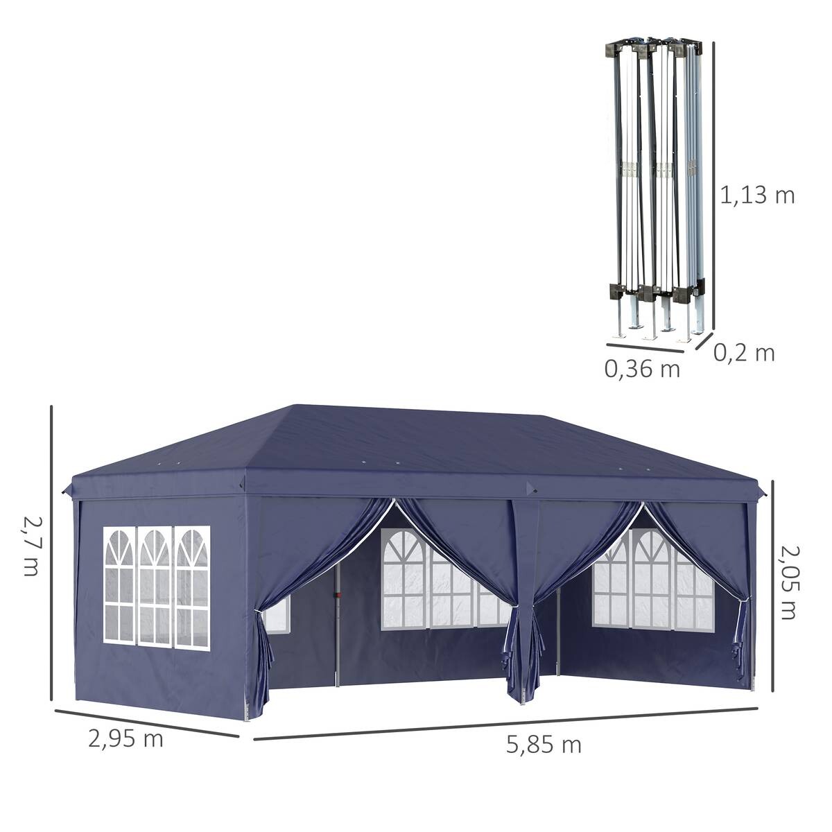 Outsunny Pavillon blau Stahl B/H/L: ca. 295x270x585 cm
