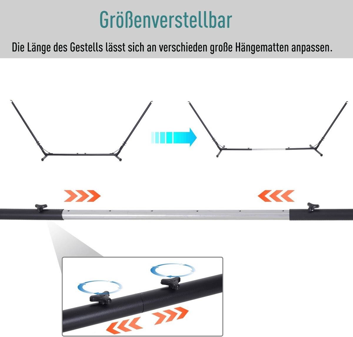 Outsunny Hängemattengestell schwarz Metall B/H/L: ca. 108x120x380 cm