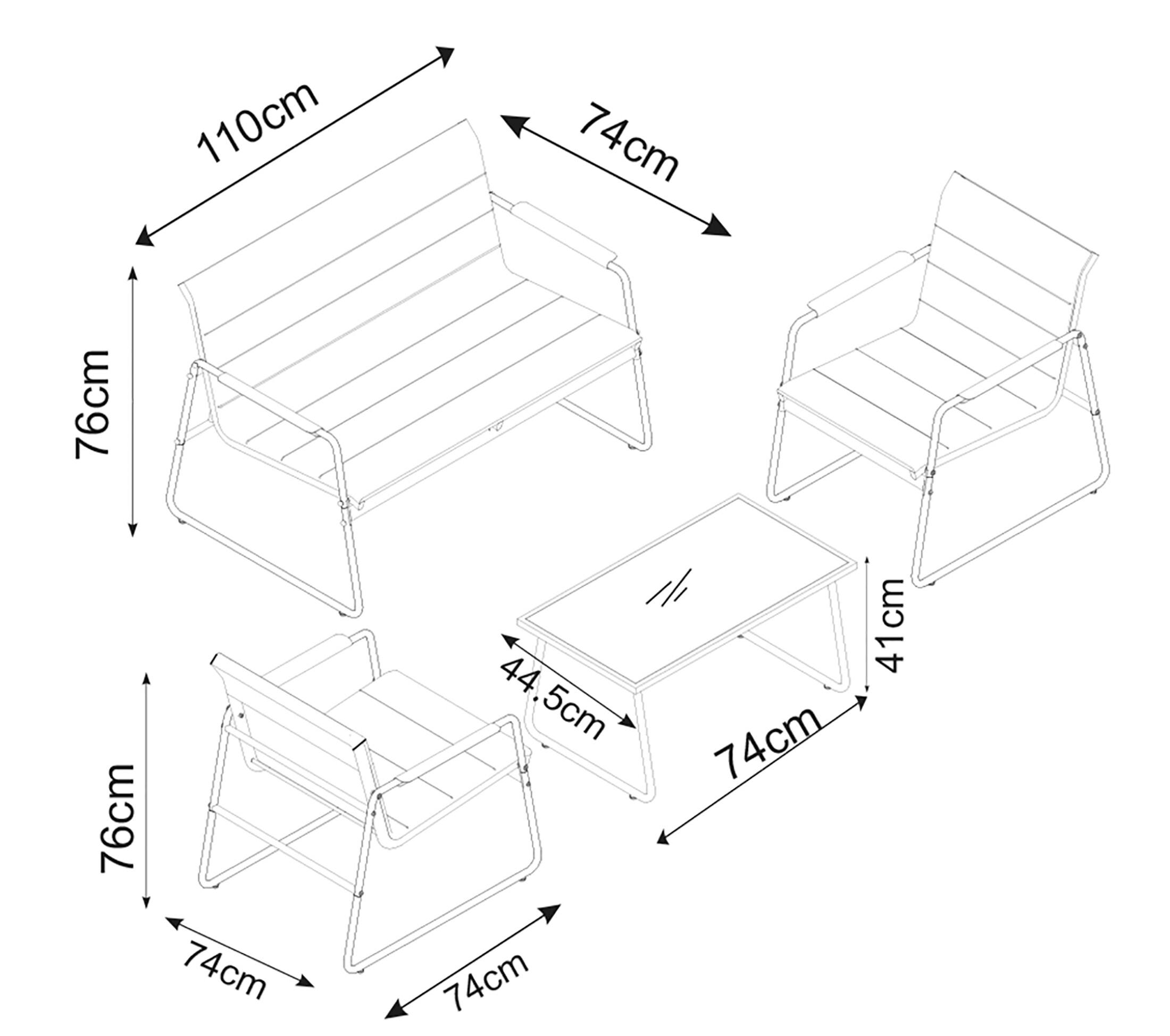 VCM Gartensitzgruppe Lexila schwarz Textilene B/H/L: ca. 110x76x74 cm