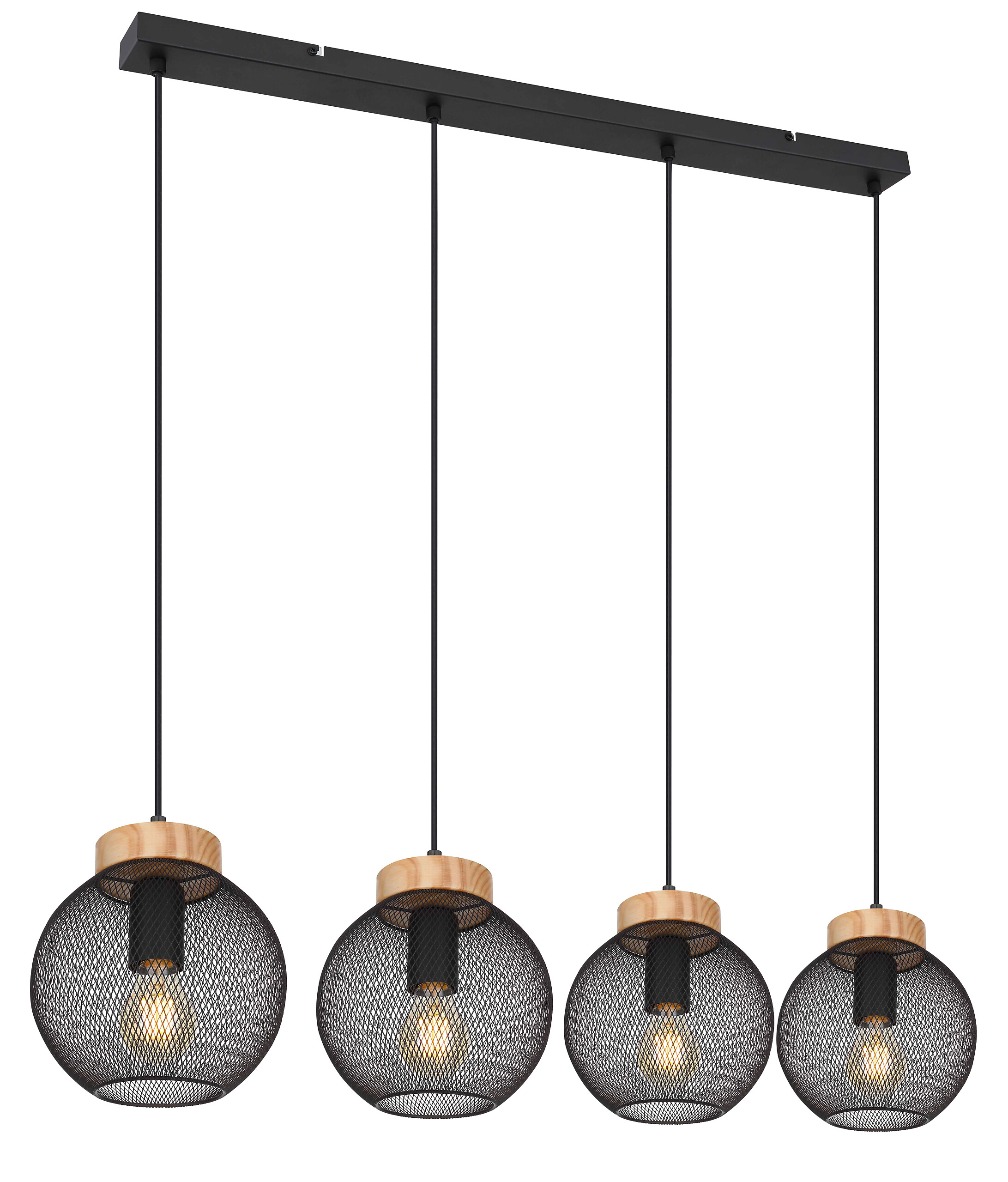 GLOBO Pendelleuchte Pablo mattschwarz natur Metall Holz B/H/T: ca. 95x120x20 cm E27 4 Brennstellen