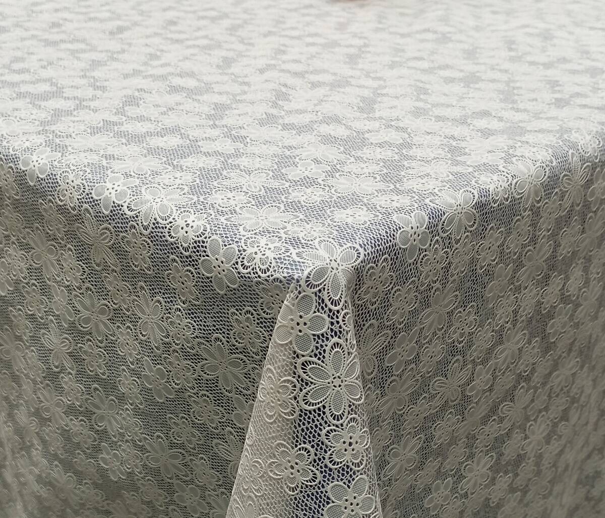 Abwaschbarer Tischbelag Flowers weiß B: ca. 138 cm