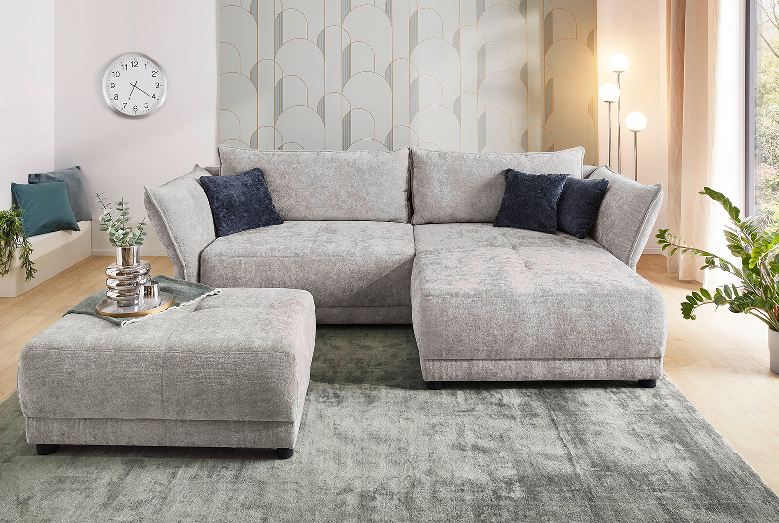 Ecksofa hellgrau Webstoff B/H/T: ca. 279x89x187 cm