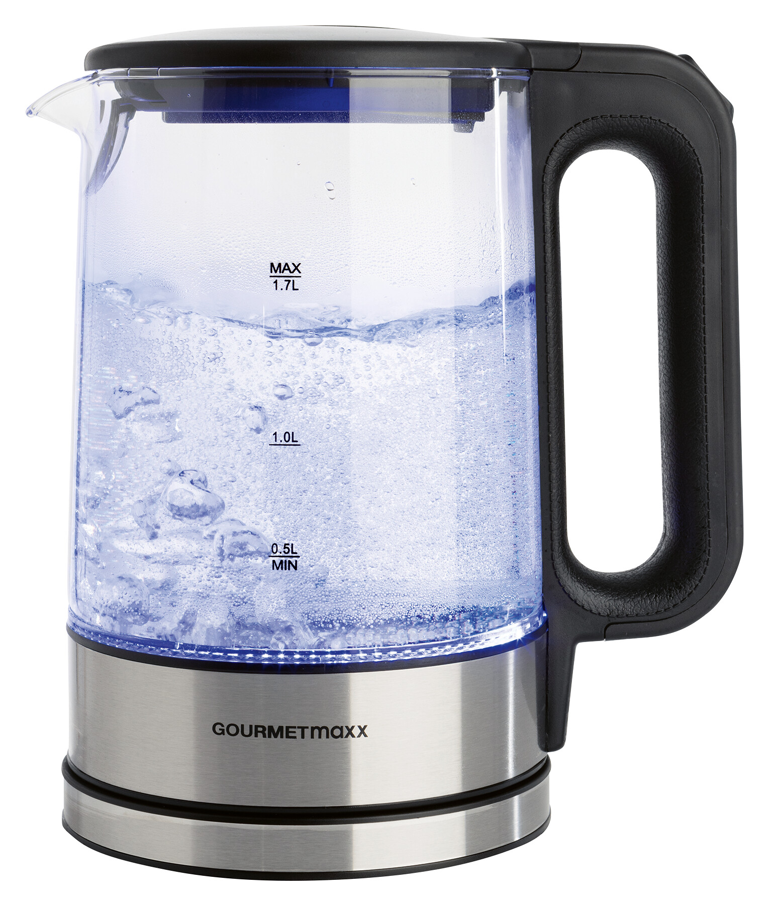GOURMETmaxx Wasserkocher schwarz silber Glas Edelstahl B/H/L: ca. 15x24x21 cm ca. 1,7 l