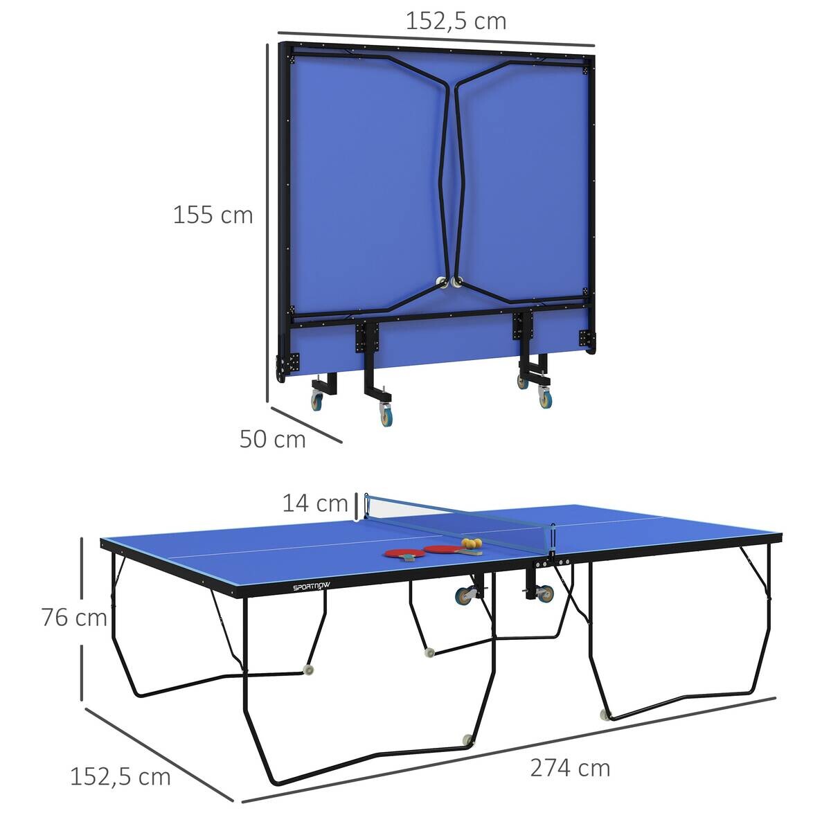 SPORTNOW Tischtennisplatte blau Stahl B/H/L: ca. 152,5x76x274 cm