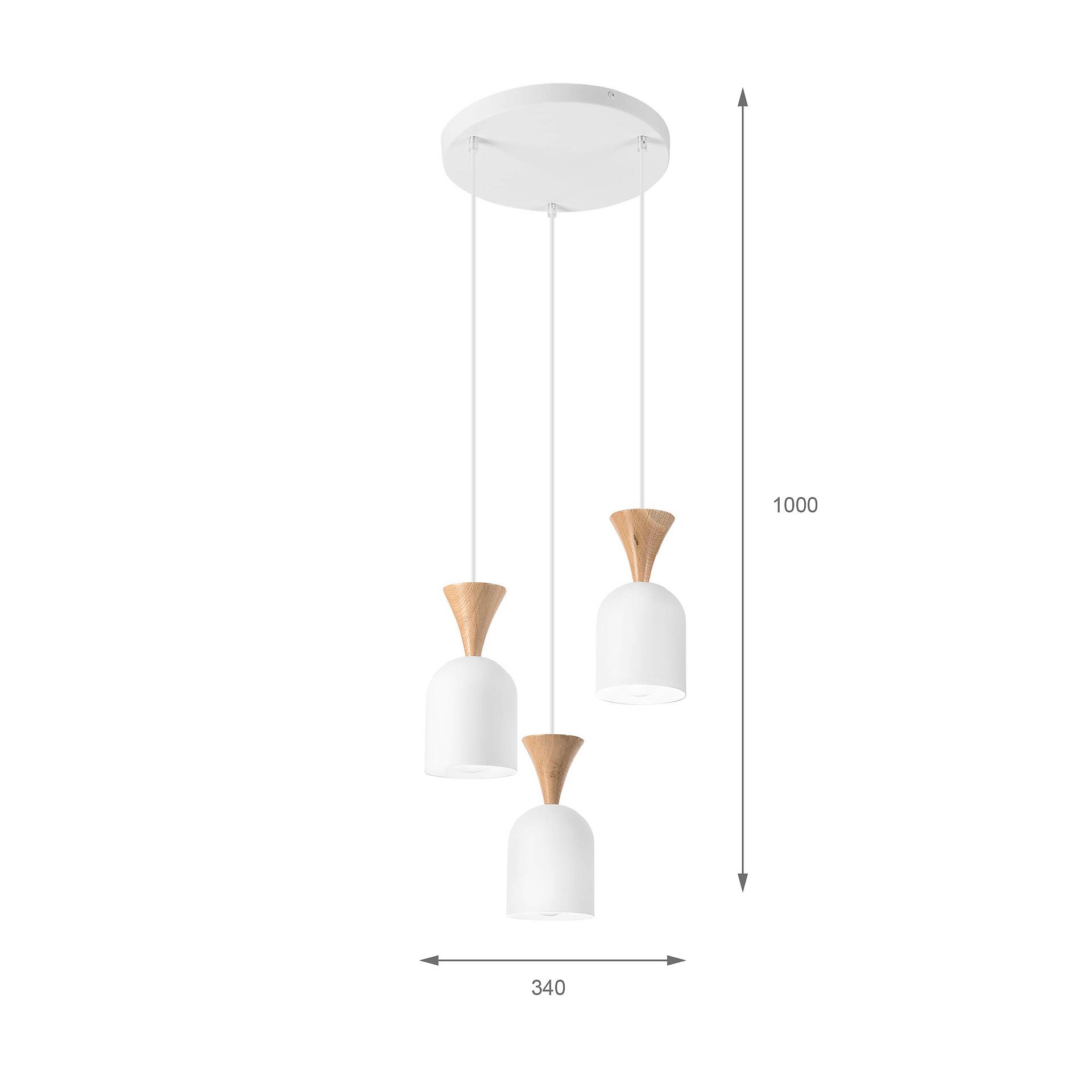Lamkur Hängeleuchte Eiche weiß Stahl Holz B/H/L: ca. 34x100x34 cm E27 3 Brennstellen