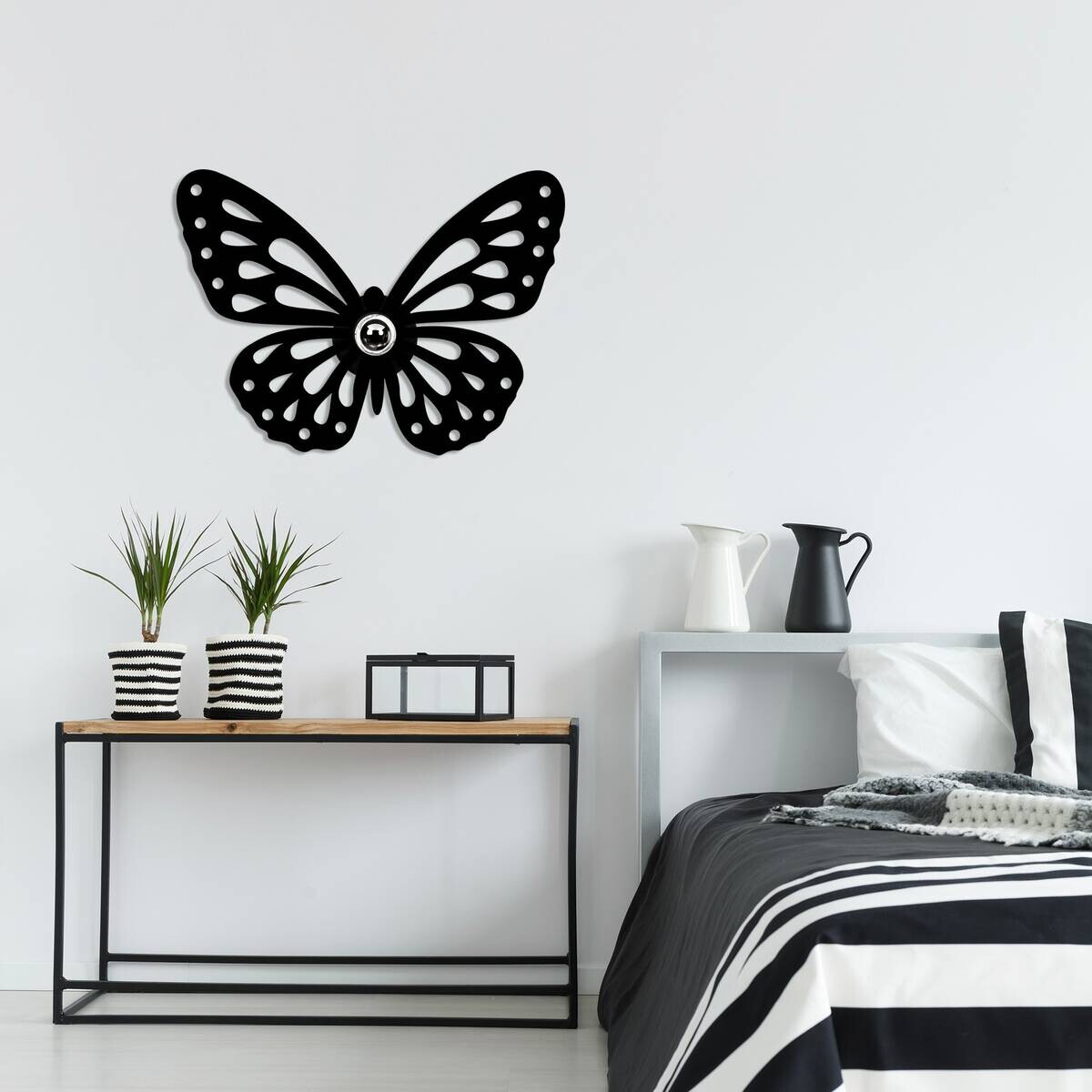 Wandleuchte schwarz Holz Metall B/H/T/L: ca. 52x38x12x52 cm E27 1 Brennstellen