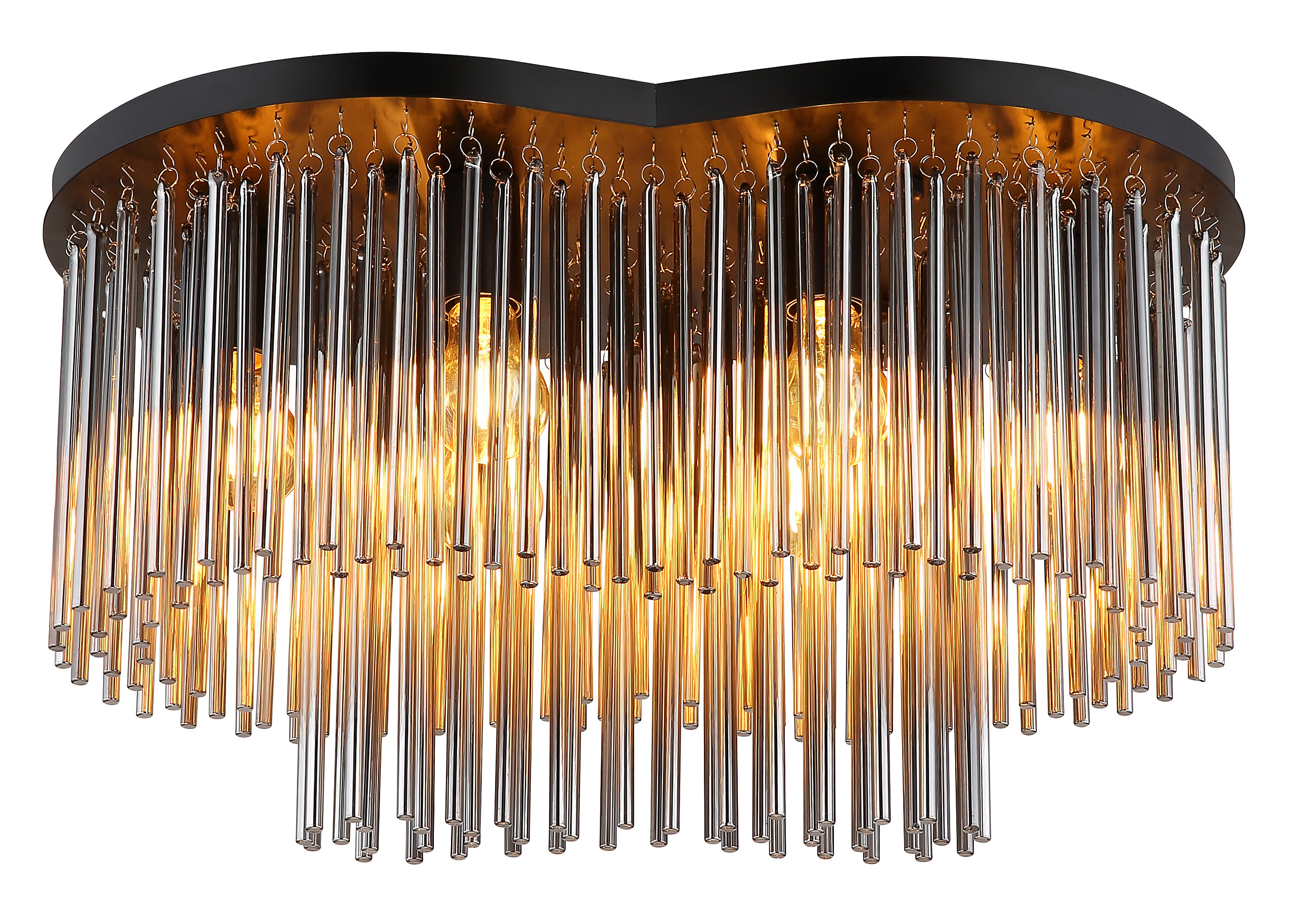 GLOBO Deckenleuchte mattschwarz Rauch Metall Glas B/H/T/L: ca. 35x34,5x60x60 cm E27 6 Brennstellen