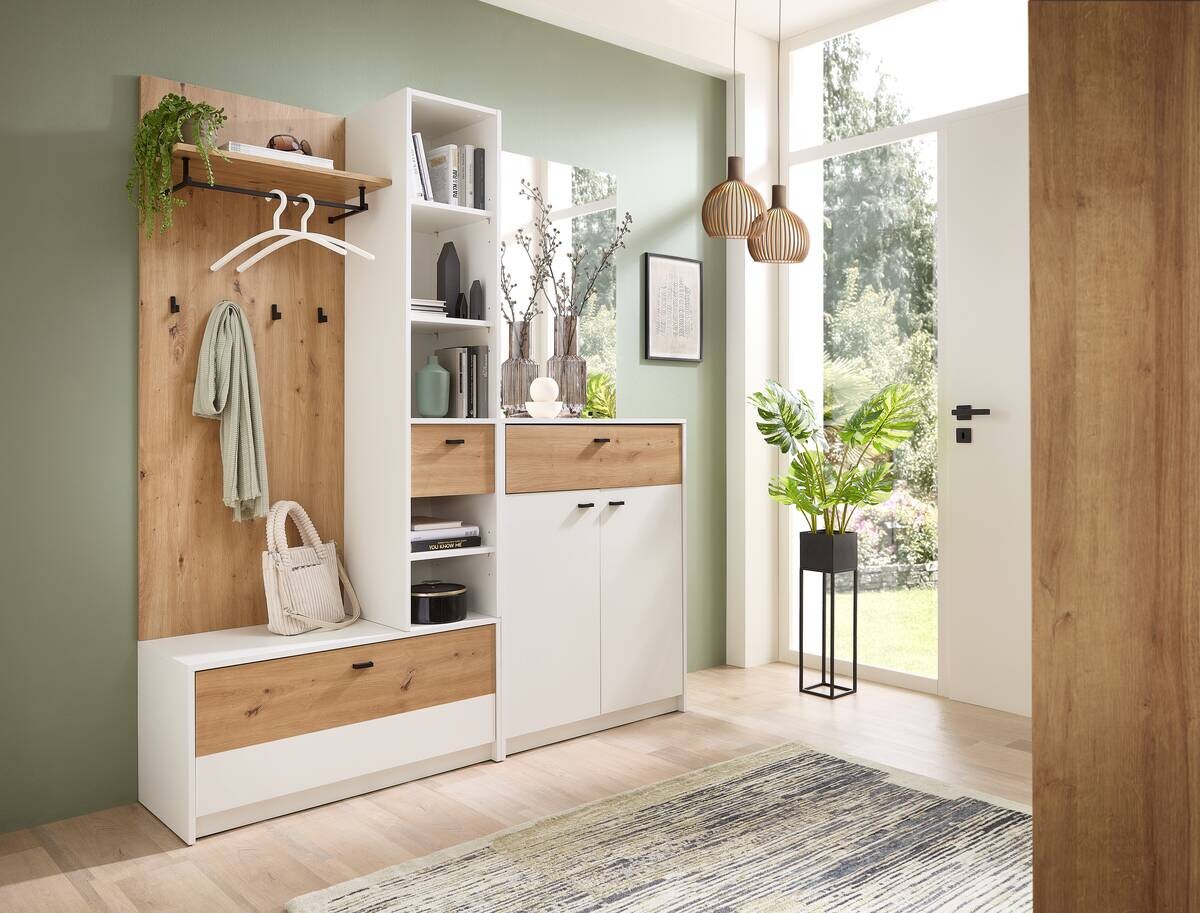 Garderobe Venlo weiß Eiche Artisan Nachbildung B/H/T: ca. 169x196x38 cm