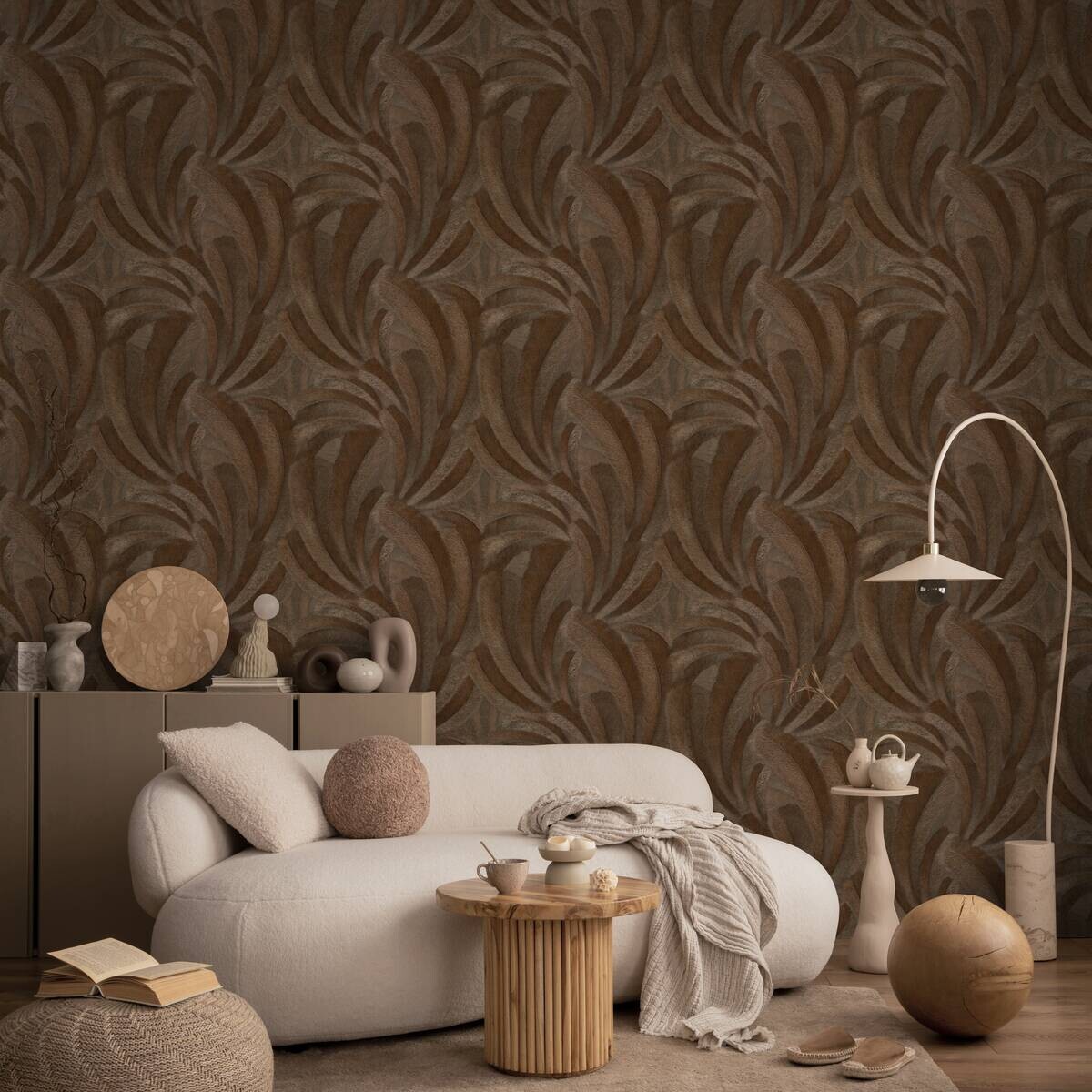 Vliestapete Blätter bronze braun B/L: ca. 53x1005 cm glitzernd