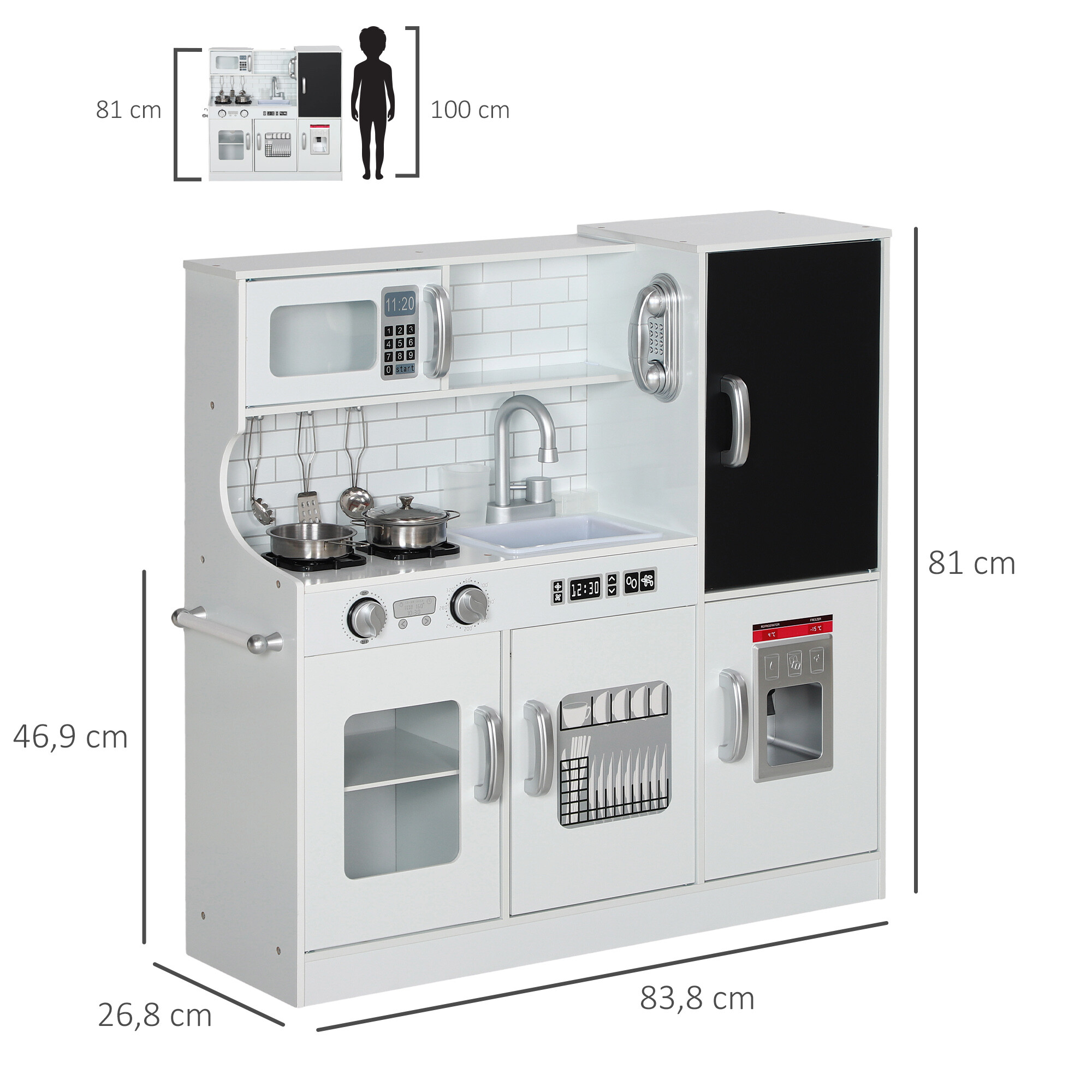 AIYAPLAY Kinderküche weiß B/H/L: ca. 26,8x81x83,8 cm