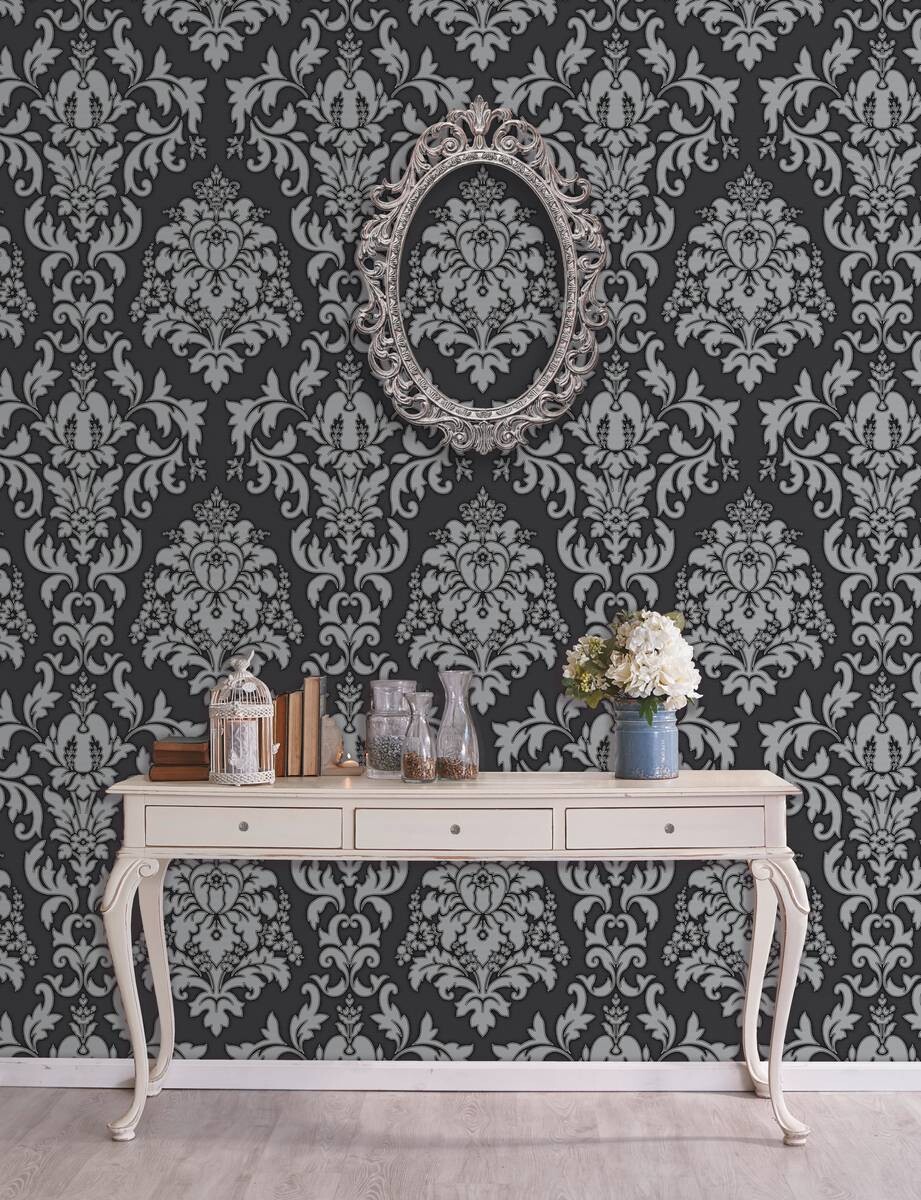 UGEPA Vinyltapete Ornament schwarz grau B/L: ca. 53x1005 cm