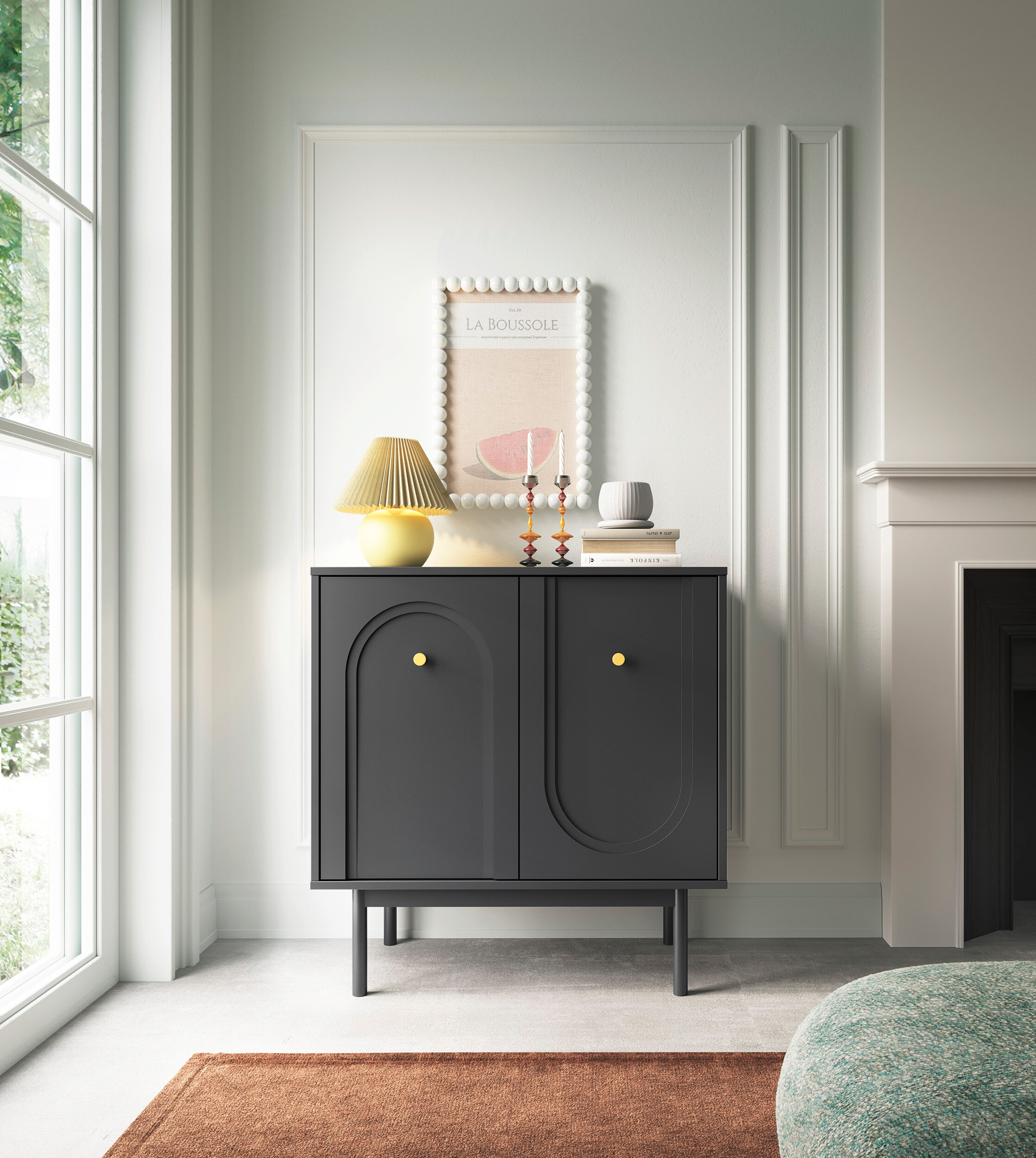 Kommode MAZOMA schwarz gold Optik B/H/T: ca. 79x82x39 cm