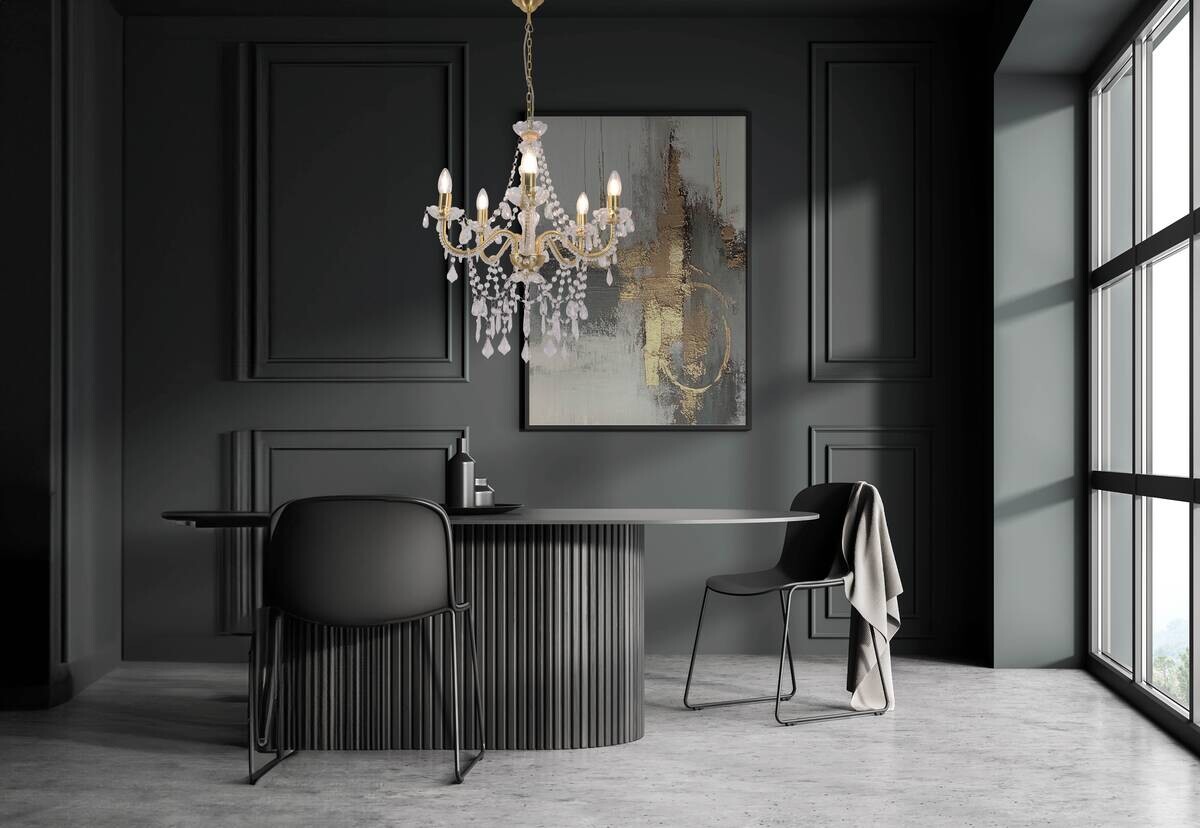 Näve Leuchten Pendelleuchte gold Metall Kunststoff B/H/T: ca. 52x85x52 cm E14 5 Brennstellen