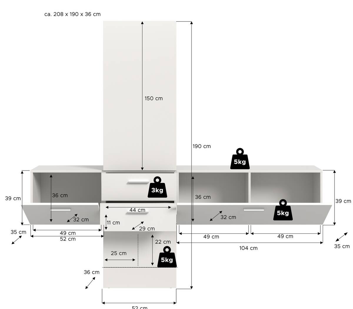 Garderobe VAGA weiß B/H/T: ca. 208x190x36 cm
